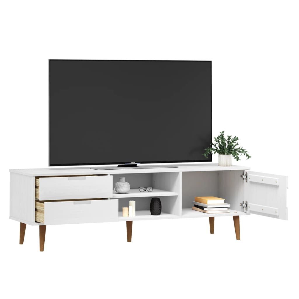 vidaXL TV-Schrank NA TV-Schrank Weiß 158x40x49 cm Massivholz Kiefer TV-Lowboard Fernsehe