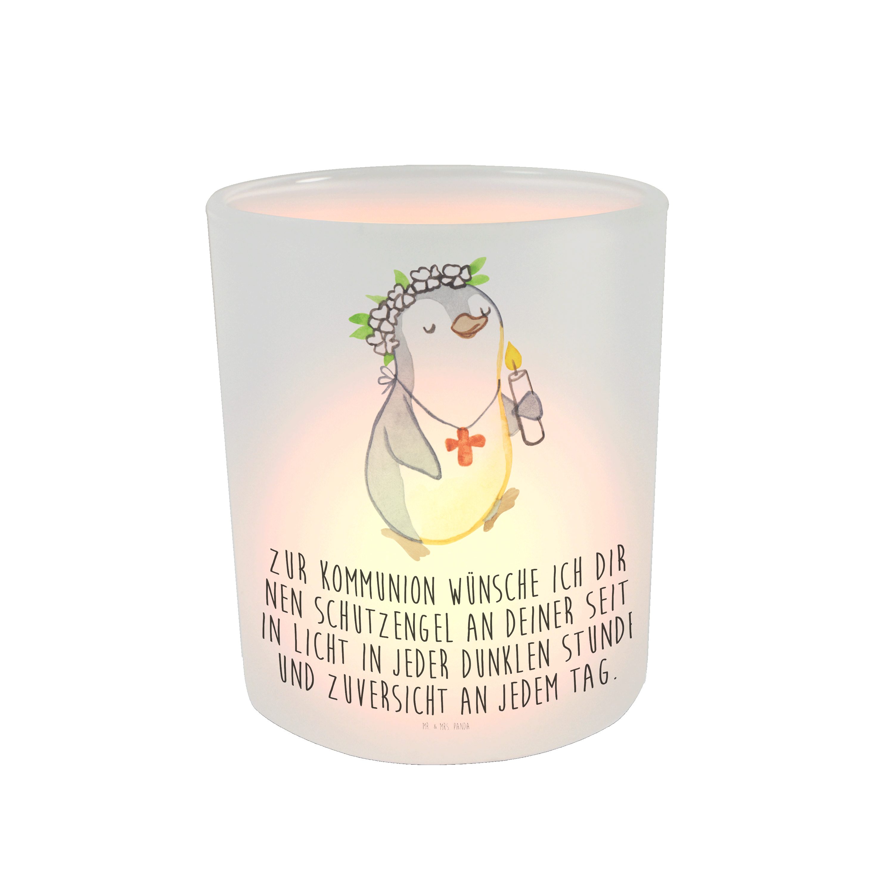 Mr. & Mrs. Panda Windlicht Pinguin Kommunion Mädchen - Transparent - Geschenk, Alles Gute, Kerze (1 St) | Windlichter