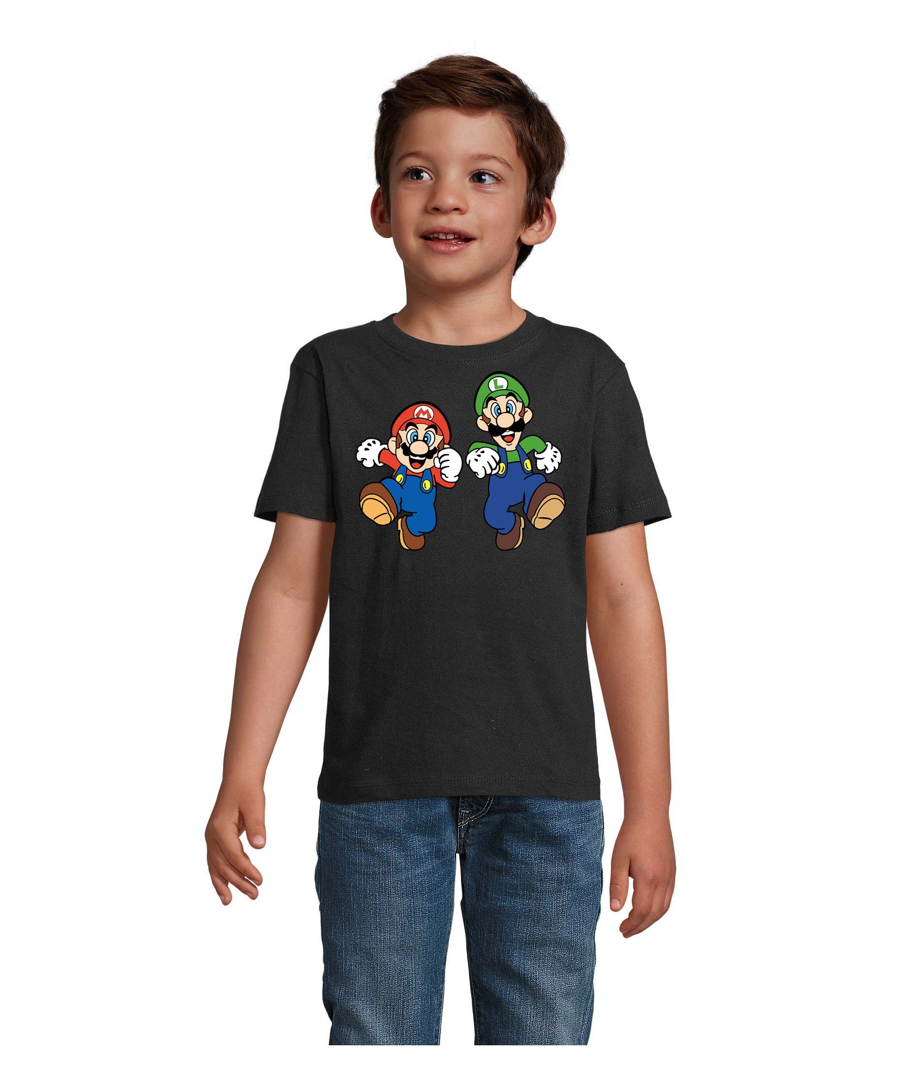 Blondie & Brownie T-Shirt Kinder Mario & Luigi Bowser Nintendo Yoshi Game Gamer Konsole Schwarz