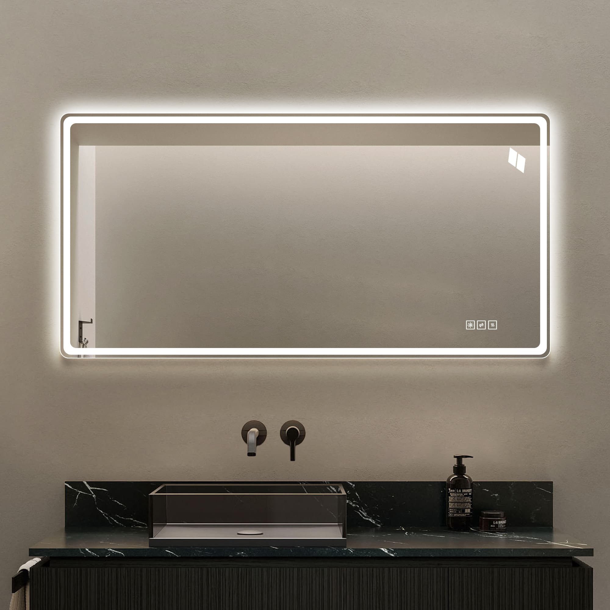 ANYSUN Spiegel Badezimmerspiegel LED, dimmbar, Anti-Beschlag, 3 Lichtfarben (Einzelprodukt, Wandspiegel), Touchsteuerung mit Memoryfunktion für Bad, Flur und Schlafzimmer