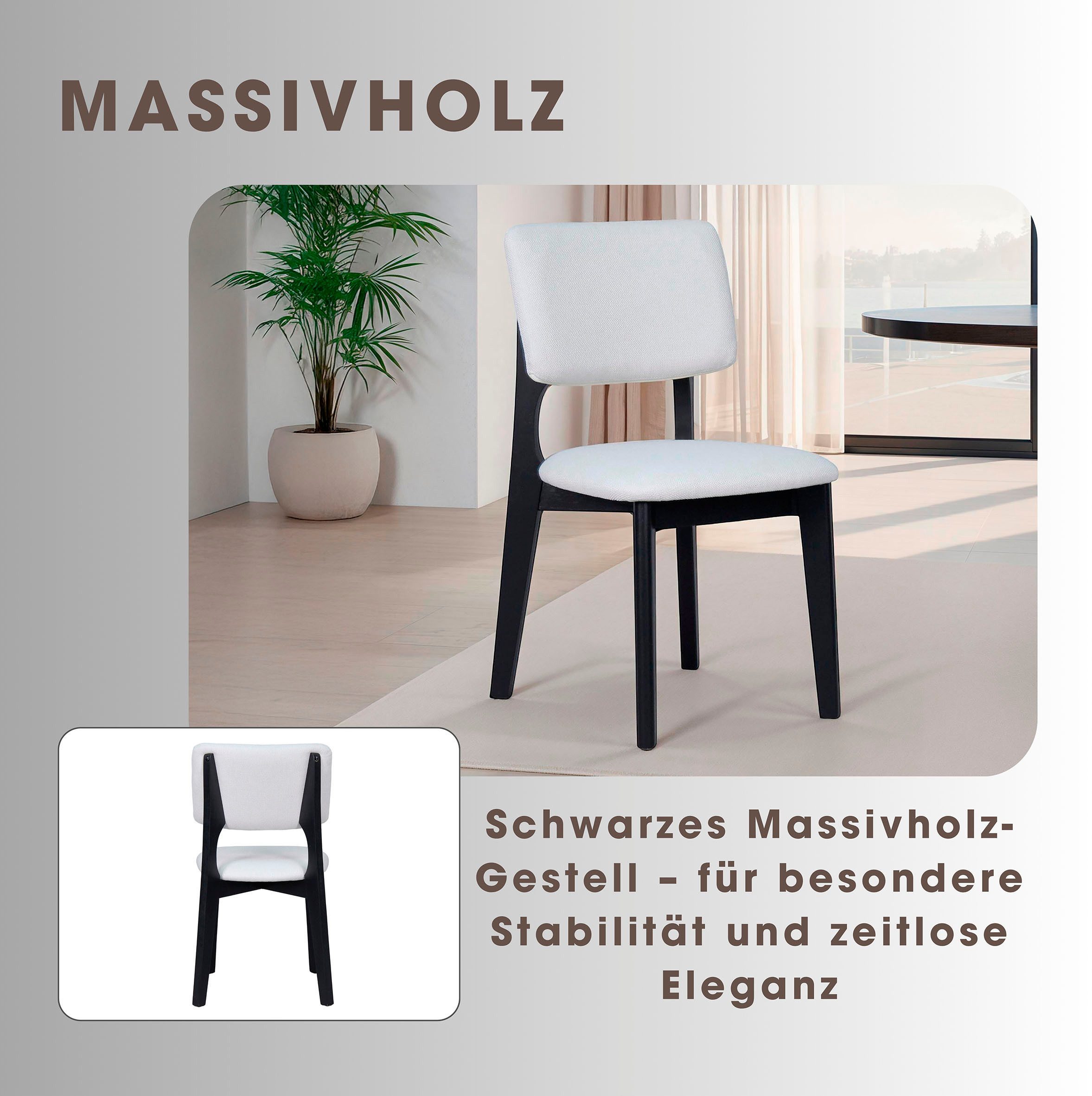 byLIVING Esszimmerstuhl Elsa (Set, 2 St), modern gemütlicher Massiv - Holzstuhl mit hochwertigem Webstoffpolster