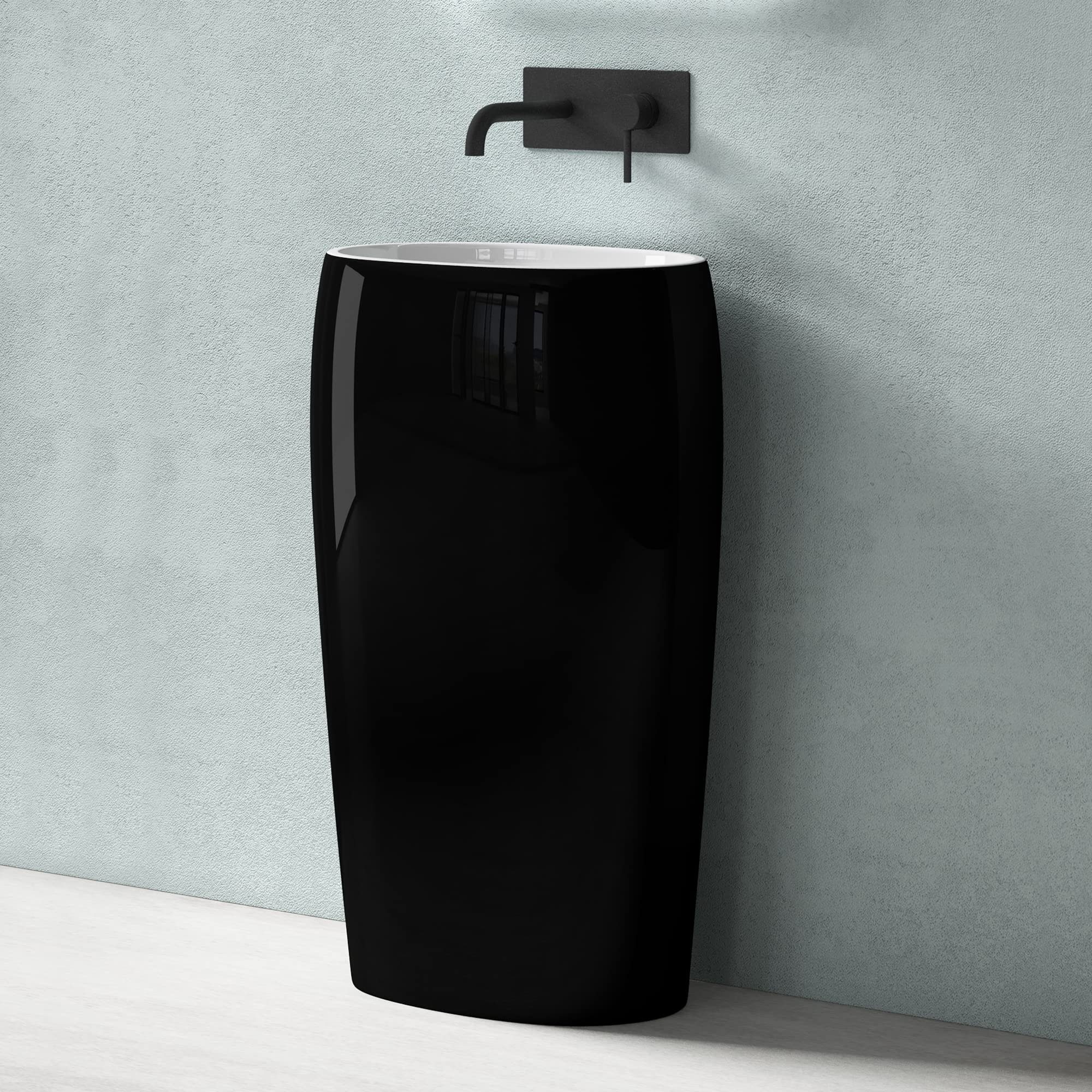 doporro Waschbecken Standwaschbecken aus Mineral freistehend rund/oval schwarz und weiß