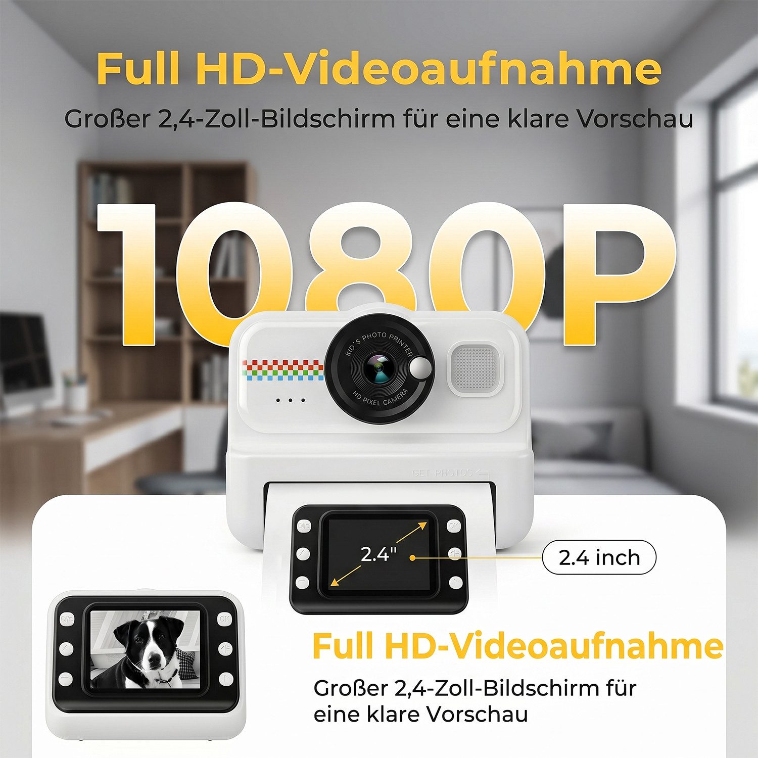 AKKEE 1080P Kinderkamera Selfie Digitalkamera Kinder mit 32GB Sofortbildkamera (12 MP, 2,4" Mini Kamera) – Bild 3 von 5