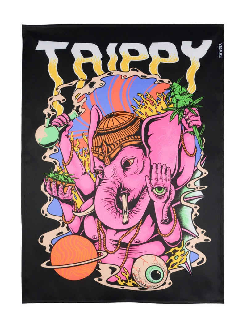 PSYWORK Poster PSYWORK Schwarzlicht Stoffposter Neon "Trippy Ganesha", 50x70cm, UV-aktiv, leuchtet unter Schwarzlicht