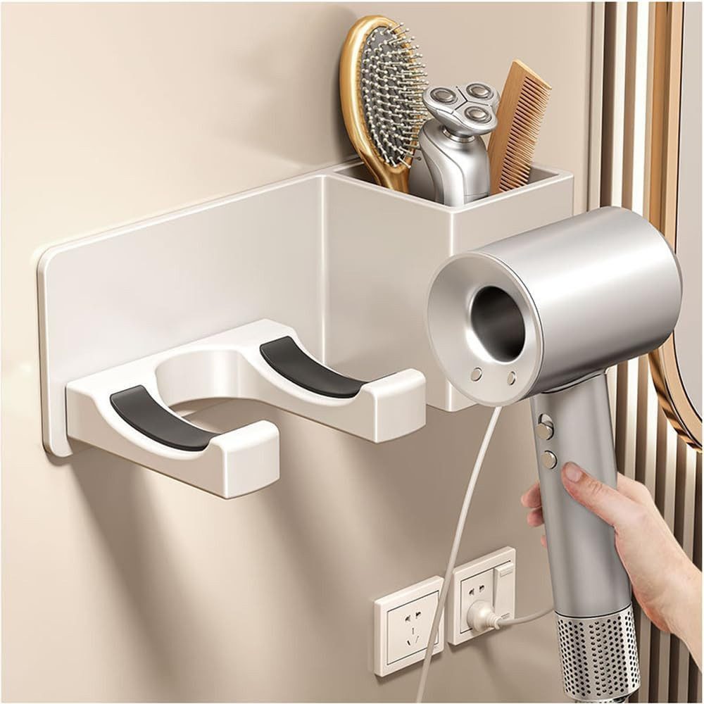 SURFOU Haartrocknerhalter Föhnhalter Wand Ohne Bohren Schwarz, Föhn Halterung mit Steckerhalter, (SET, Wandregal für Föhn-Badezimmer Aufbewahrung, mit Aufbewahrung, Rostfrei Space-Aluminium, mit nagelfreiem Kleber, für Haushalte Badezimmer Hotels Gästezimmer Friseursalons Barbershops)