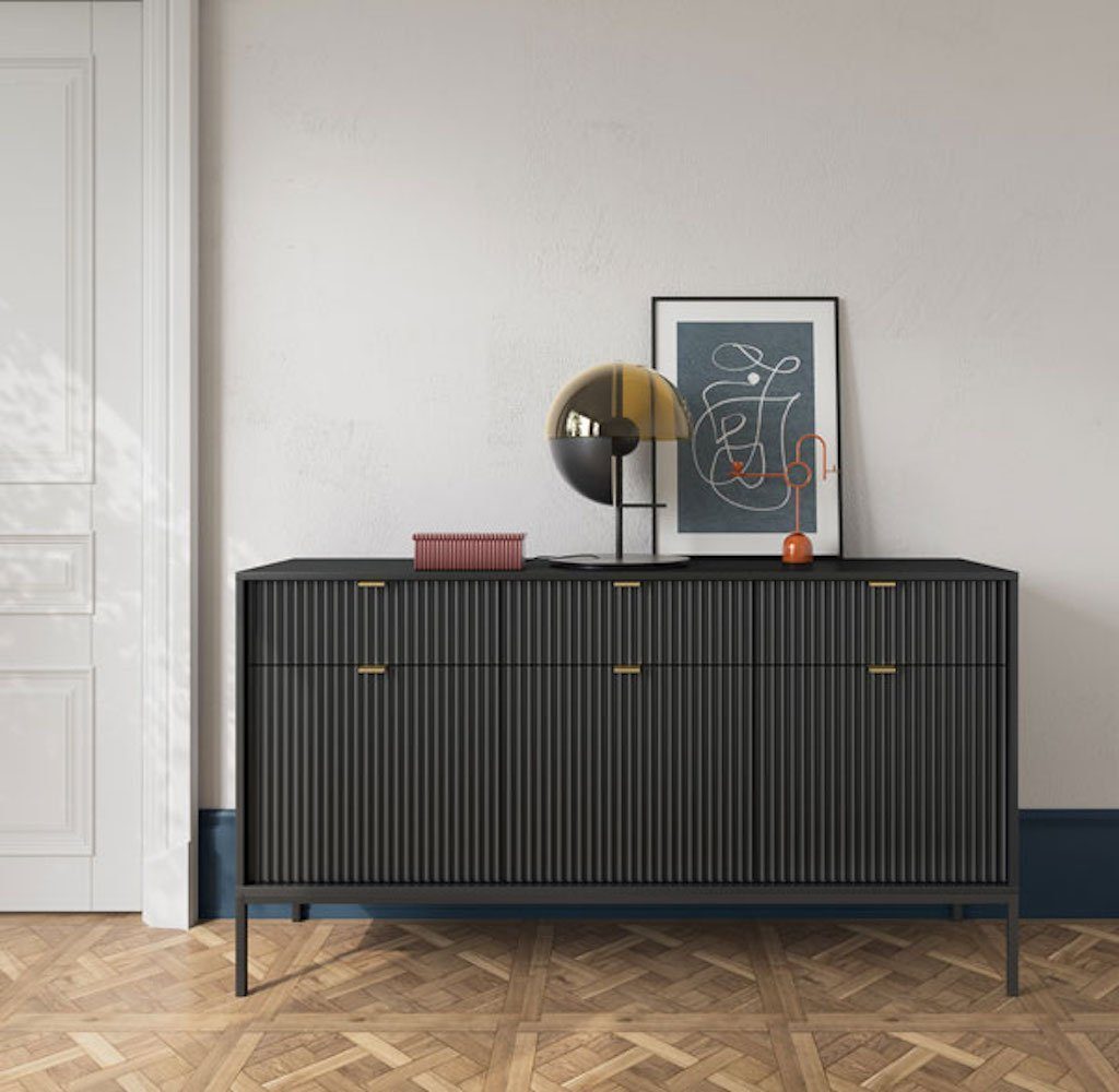 Feldmann-Wohnen Sideboard Nova (Nova, 1 St), 154cm schwarz 3-türig MDF