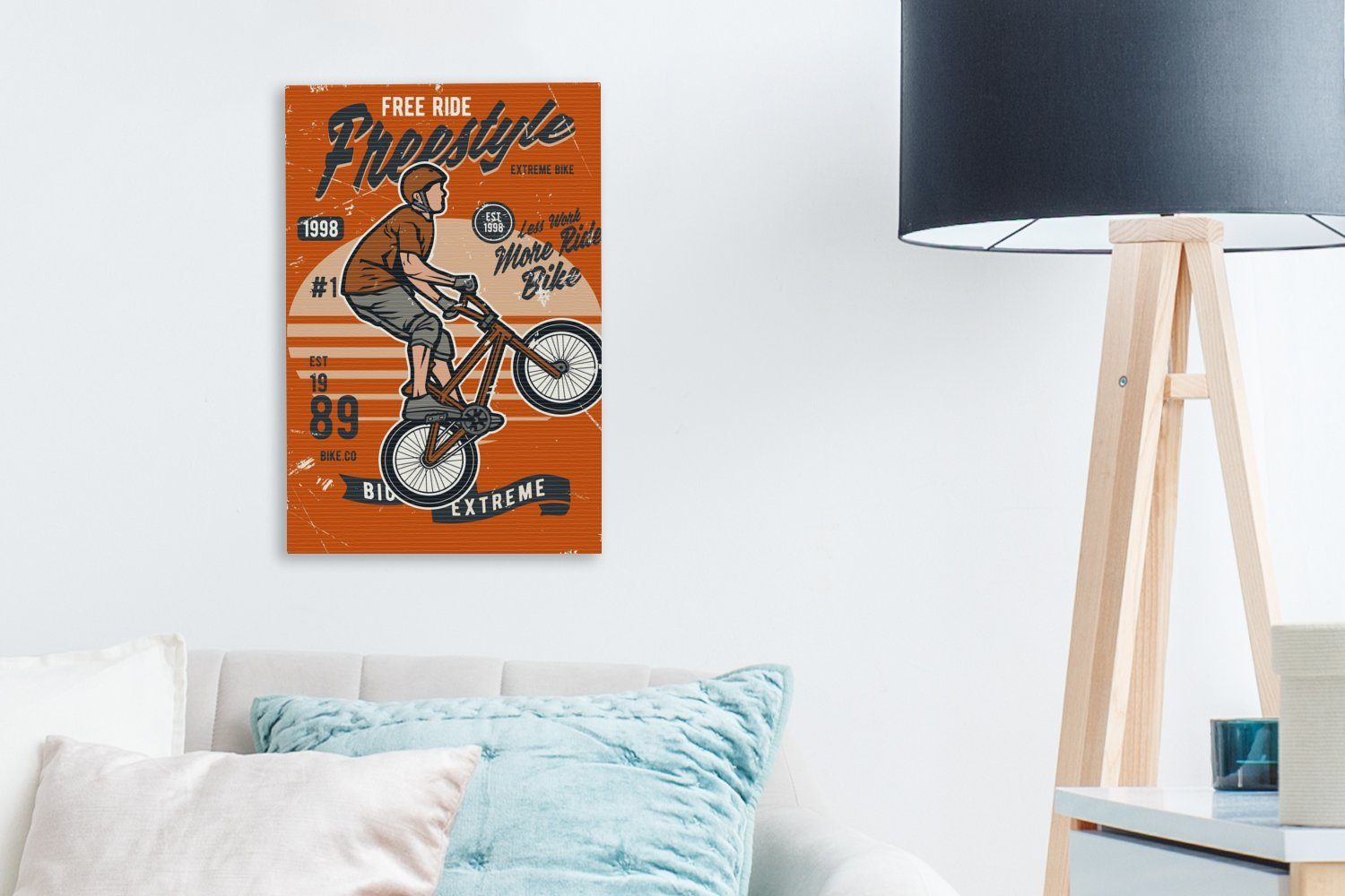 St), Zackenaufhänger, cm Leinwandbild fertig inkl. Fahrrad Gemälde, (1 20x30 Männer Retro, OneMillionCanvasses® - bespannt Leinwandbild -