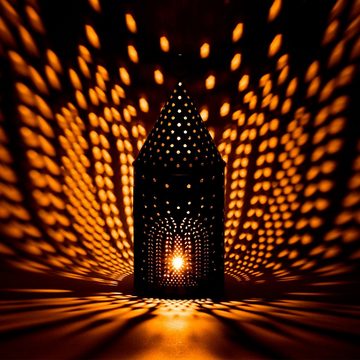 Marrakesch Orient & Mediterran Interior Kerzenlaterne 2er Set Weihnachtslaterne Schwarz aus Metall Laterne Windlicht (2er Set), aus Metall
