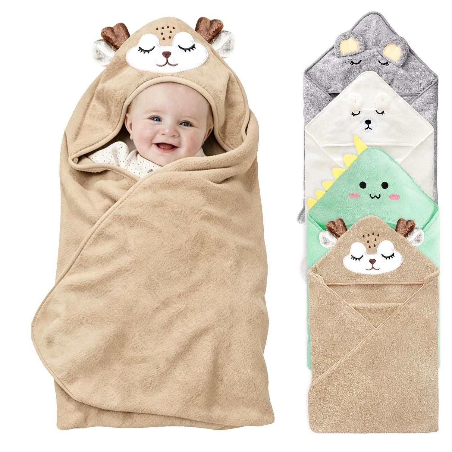 LuxusKollektion Kapuzenhandtuch Baby Handtuch Kapuze 4er Set Tiere 80x80cm, (4-St)