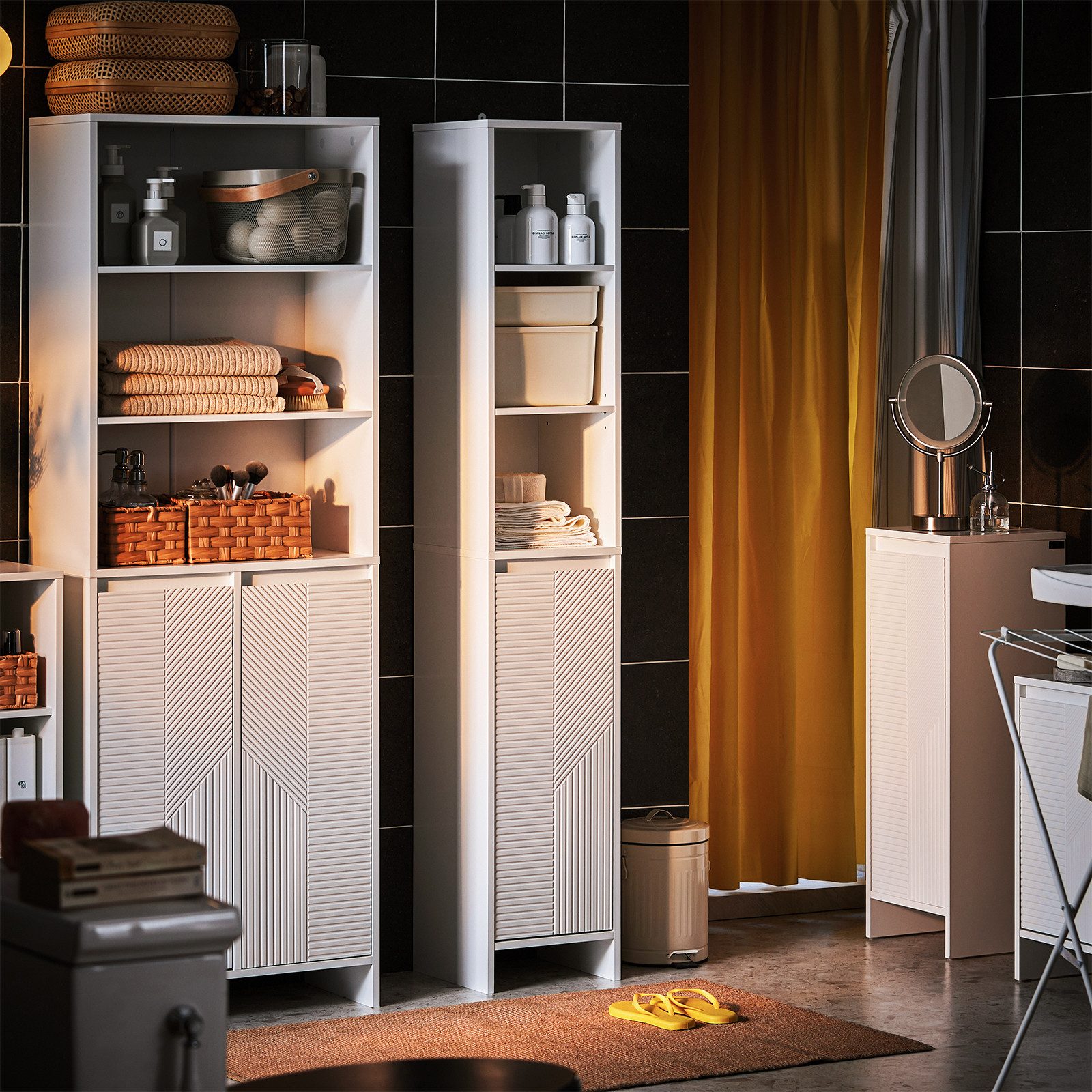 SoBuy Hochschrank BZR158, Badezimmerschrank schmal, Badezimmer Schrank Badkommode Badschrank mit Wäschesack Wäscheschrank Badregal – Bild 4 von 5