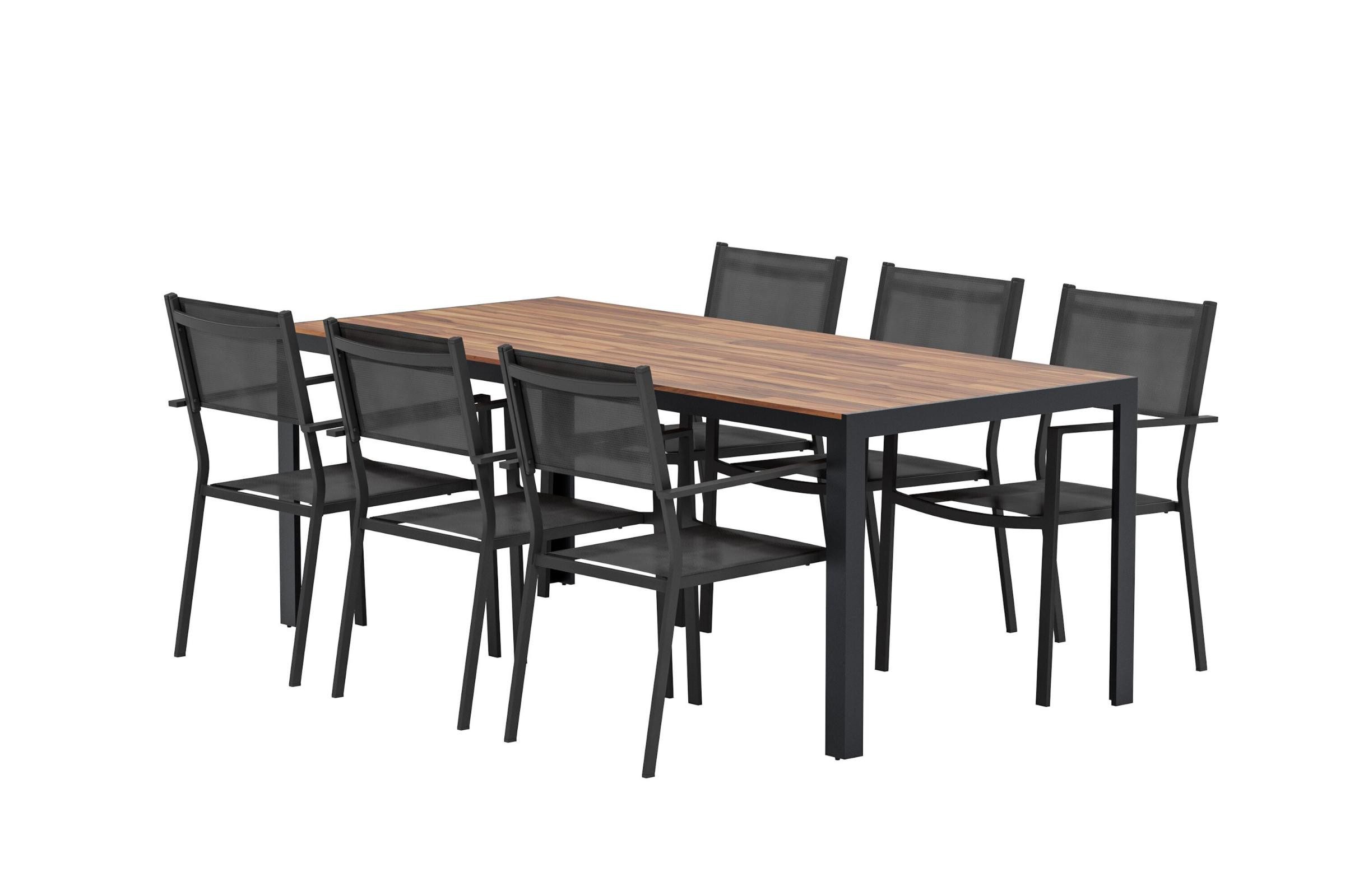ebuy24 Garten-Essgruppe Bois Gartenset Tisch 90x200 cm Natur 6 Stühle schw, (7-tlg)