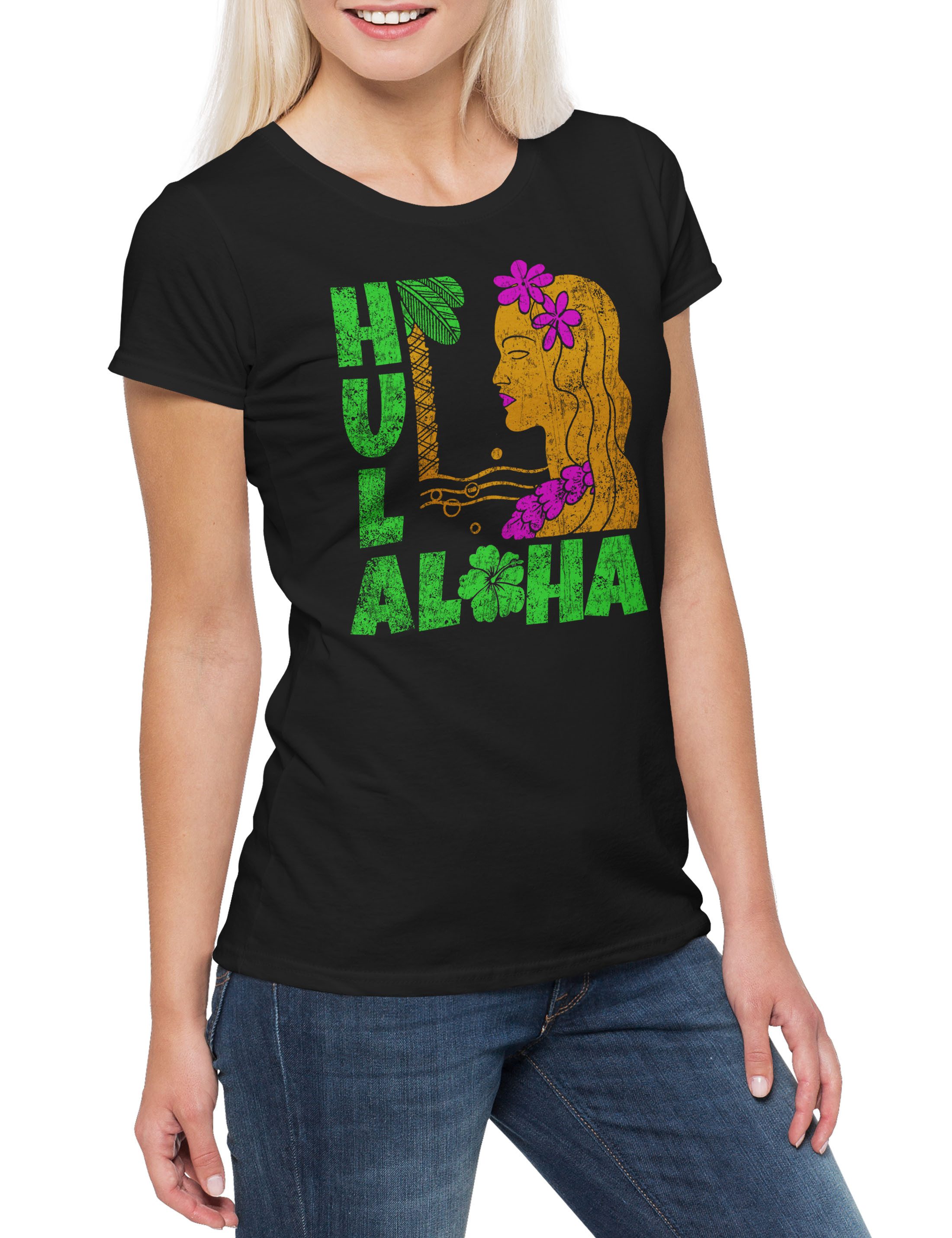 Print-Shirt Hula Girl Damen T-Shirt Aloha Island Tiki Bar Strand Sailor Beach