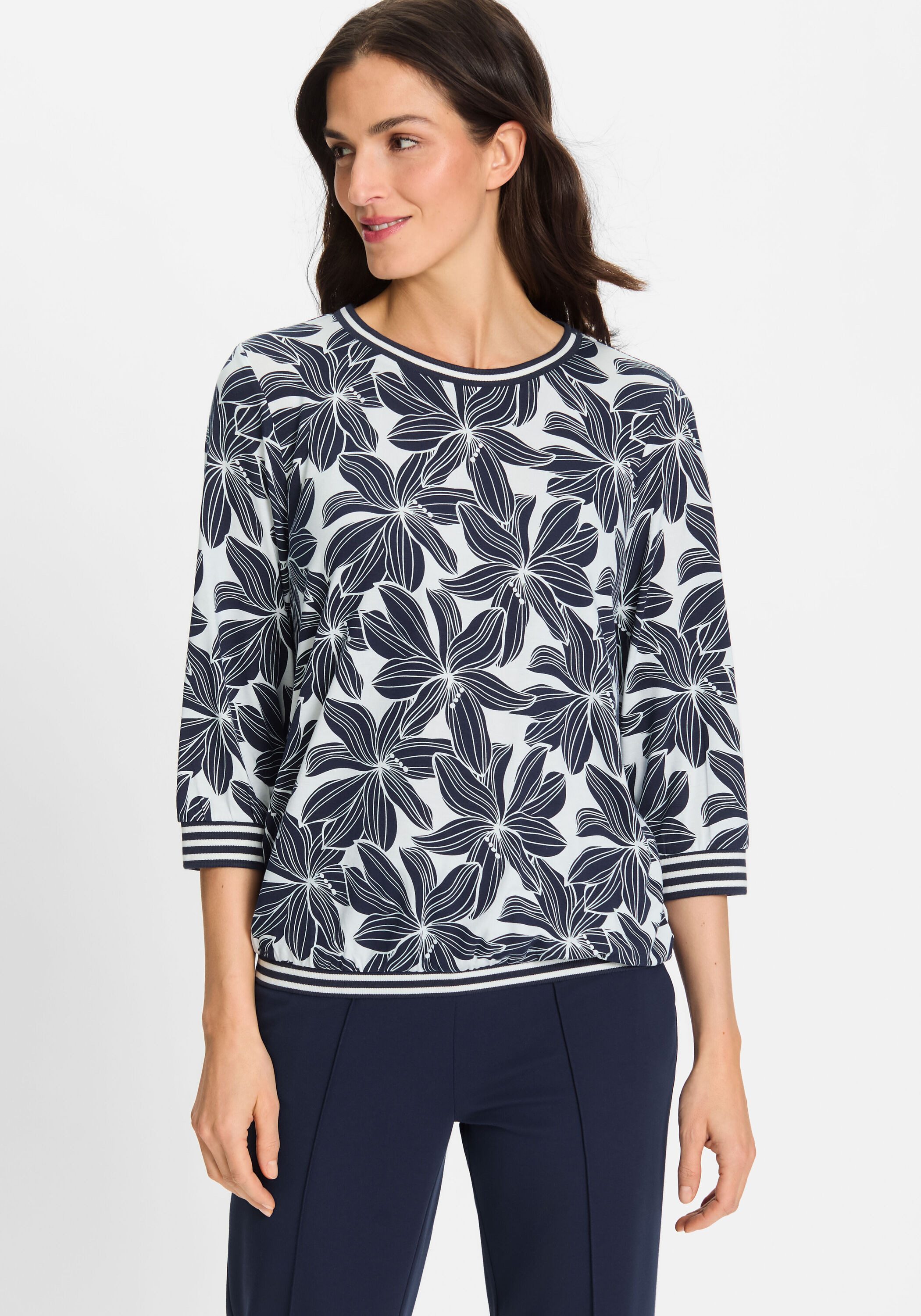 Olsen Rundhalsshirt (1-tlg) mit stilisiertem Allover-Blütenprint günstig online kaufen