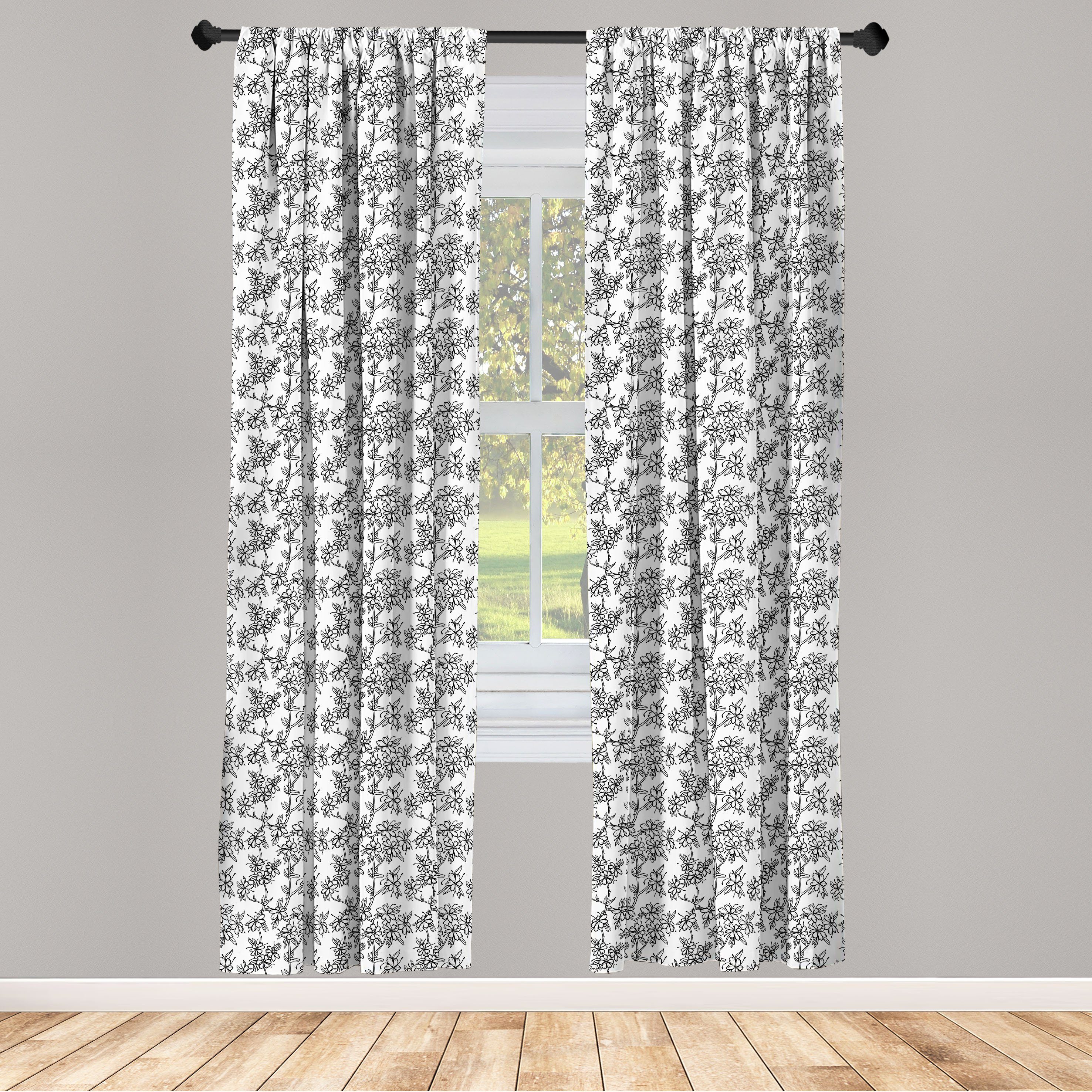 Gardine Vorhang für Wohnzimmer Schlafzimmer Dekor, Abakuhaus, Microfaser, Blumenweinlese monochrome Konzept
