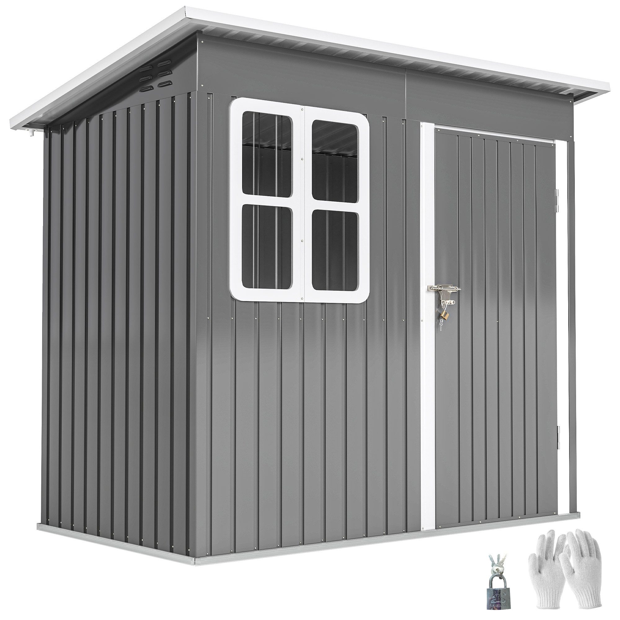 Outsunny Gerätehaus 2,55m², mit Tür, Fenster, Pultdach, BxT: 211x133 cm, (Gartenhaus, 1 St., Geräteschuppen), aus Stahl, für Hinterhof, Garten, Dunkelgrau