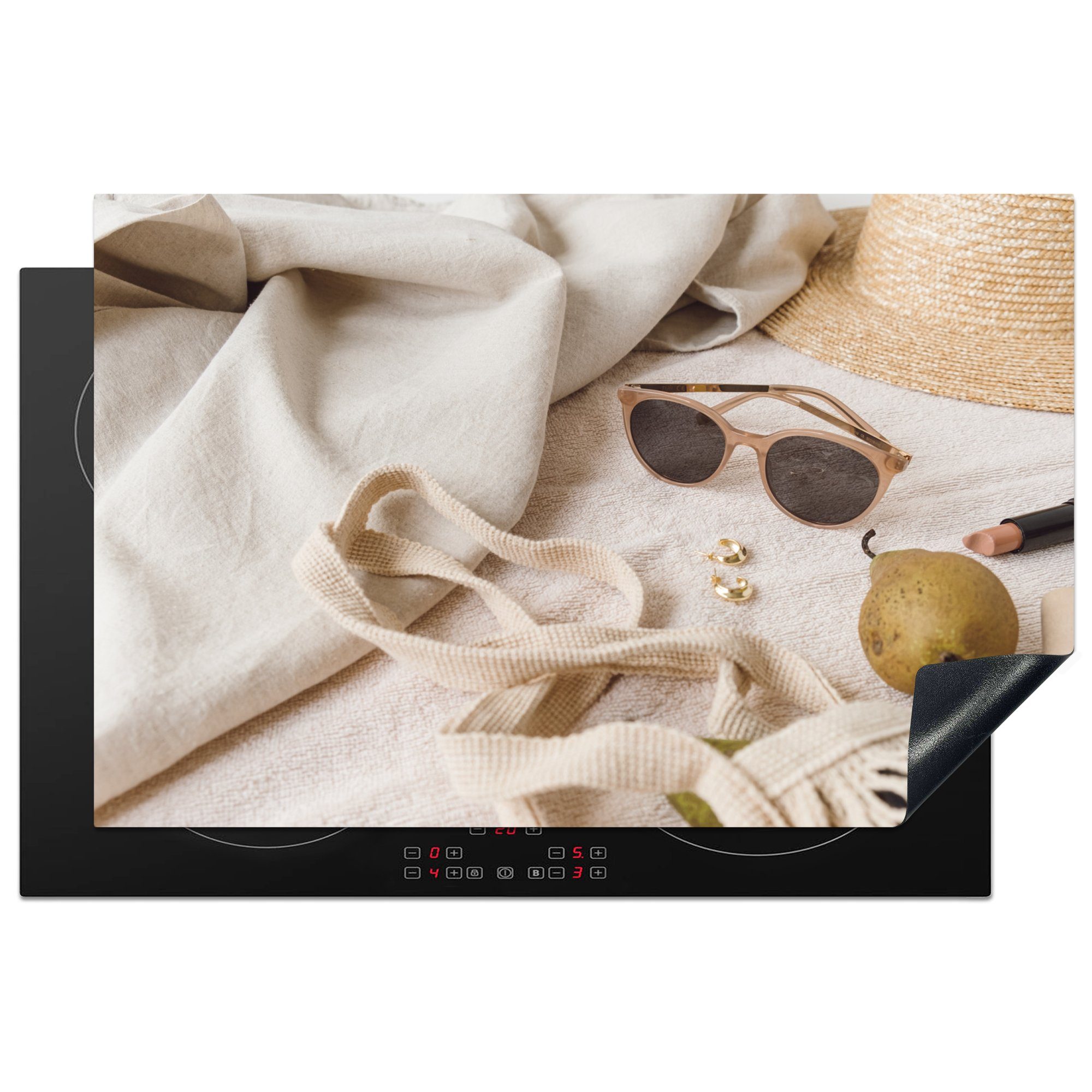 MuchoWow Herdblende-/Abdeckplatte Sommer - Sonnenbrille - Tasche, Vinyl, (1 tlg), 81x52 cm, Induktionskochfeld Schutz für die küche, Ceranfeldabdeckung