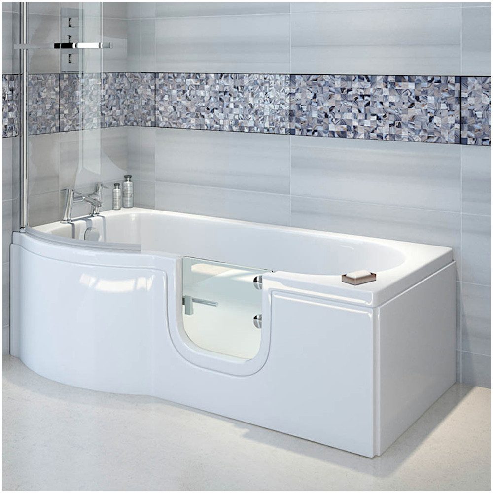Dusche-24 Badewanne Badewanne mit Tür 167x85 cm HOCONCERT inkl. Duschaufsatz und Schürze