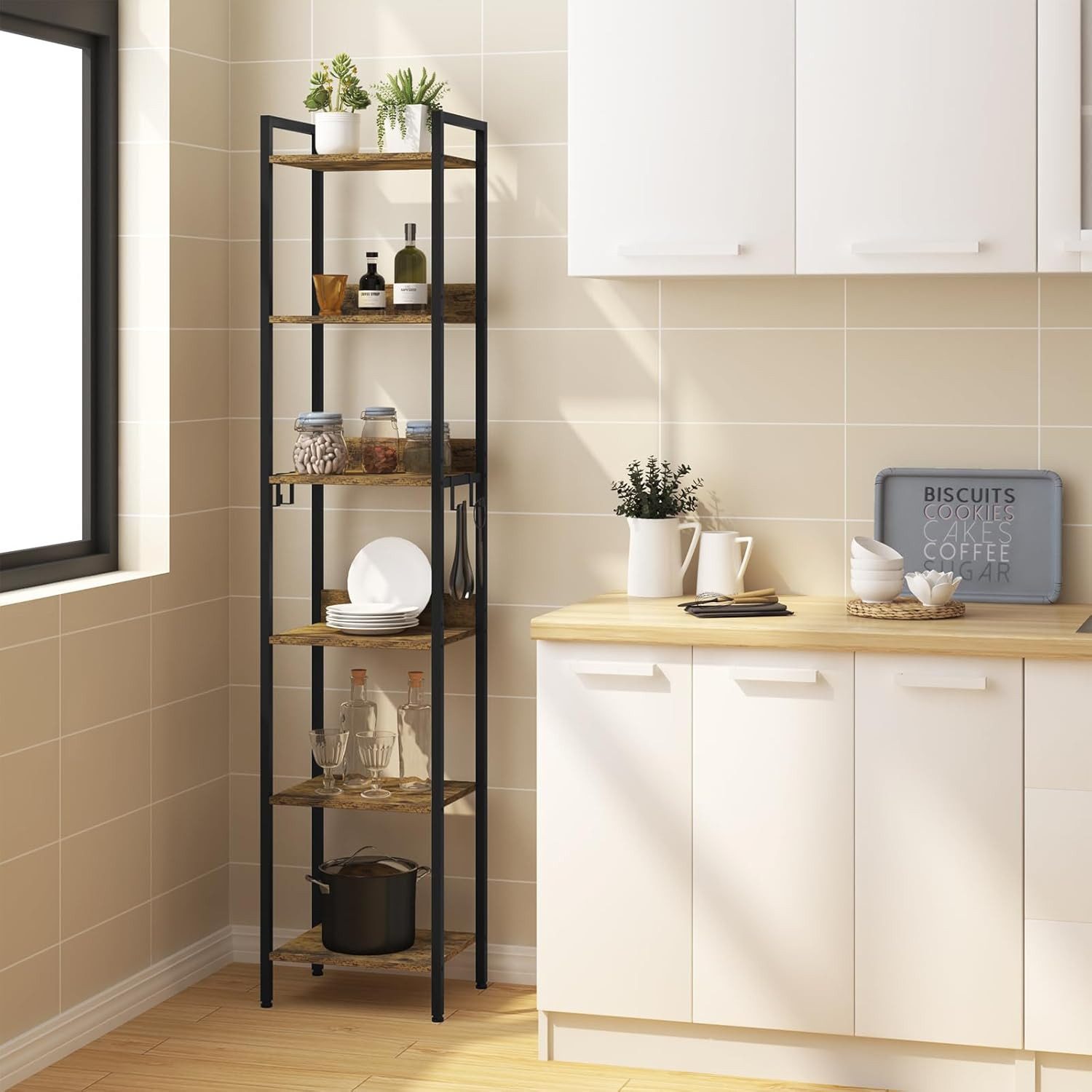 Woltu Standregal, mit 6 Ebenen, 4 Haken, Küchenregal Lagerregal im Industri günstig online kaufen