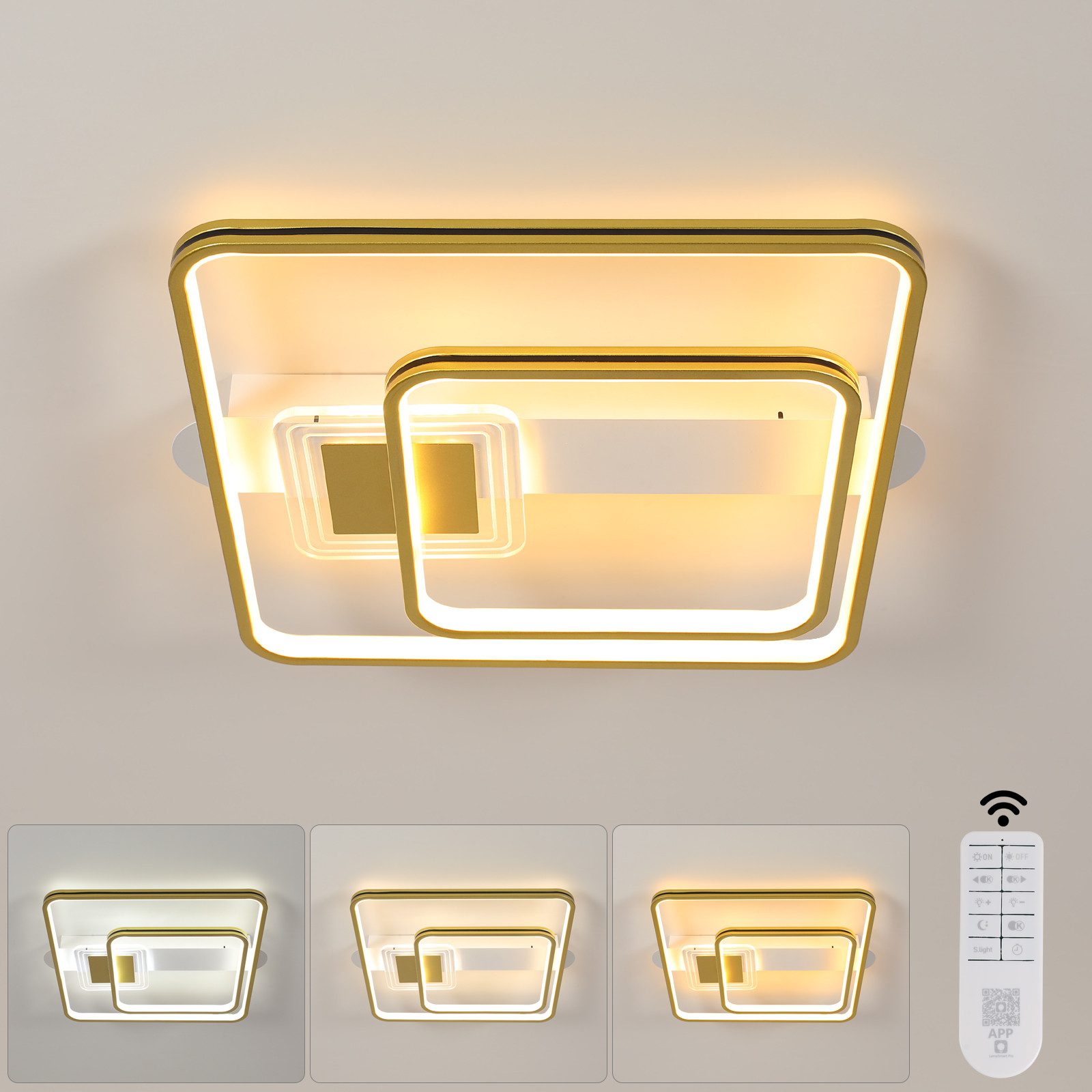 Riserva LED Deckenleuchte Moderne LED Deckenleuchte Quadrat, 55W dimmbar mit Fernbedienung, LED wechselbar