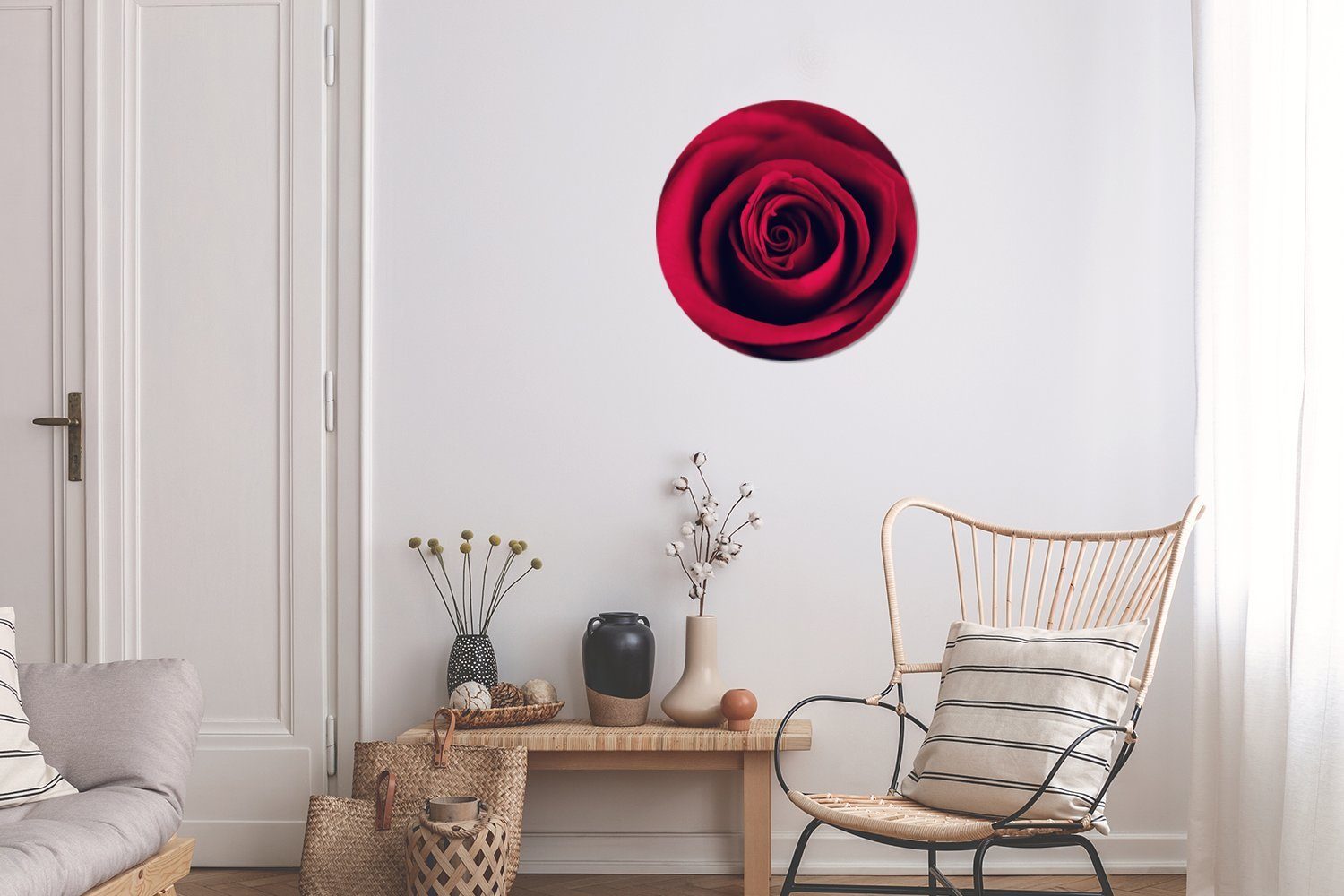 Rot Rundes Kreis (1 Wohnzimmer, Blumen, Wanddekoration 30x30 Forex, - cm MuchoWow Rosen - Gemälde Wandbild, St),
