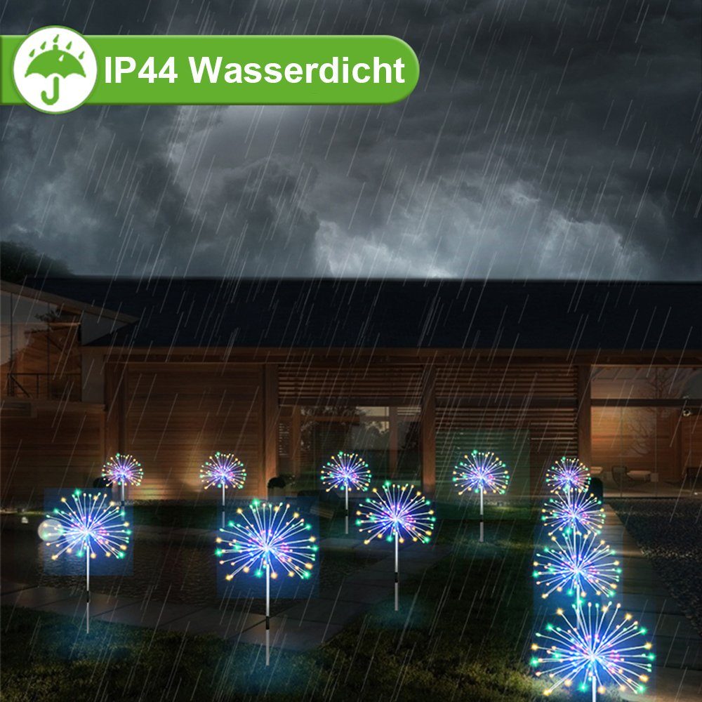 Sunicol LED Solarleuchte 4 Pack Garten, Multicolor, Warmweiß, LED, dimmbarer 8 Solarleuchten,120 Hof, DIY wasserdicht, Timer Feuerwerksleuchten, für Beleuchtungsmodi