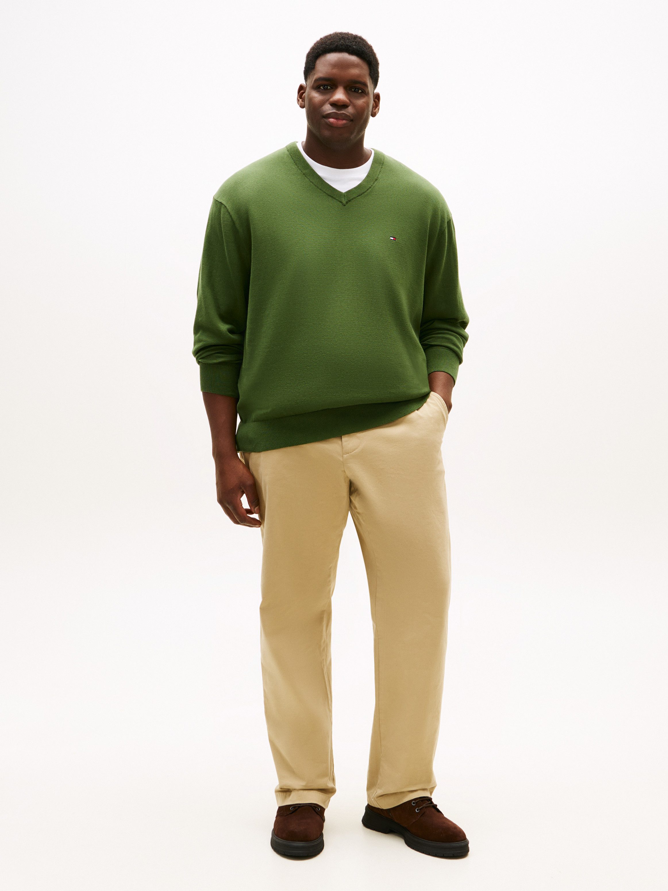 Tommy Hilfiger Big & Tall V-Ausschnitt-Pullover BT-ESSENTIAL COTTON (Rippbündchen am Ärmel, Saum und Ausschnitt) Große Größen, normale Passform
