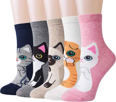 Alster Herz Freizeitsocken 5 Paar Damen bunte Шкарпетки, niedliche Katze Motiv, A0490 (5-Paar) lustige bunte Шкарпетки für Damen