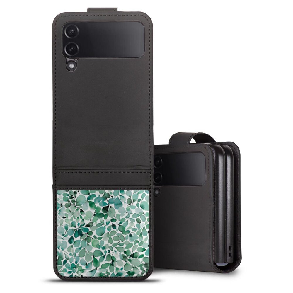 DeinDesign Handyhülle Pastell Wasserfarbe Blätter Watercolor Pattern Leaffy Leaves, Samsung Galaxy Z Flip 4 Hülle Handy Flip Case Wallet Cover