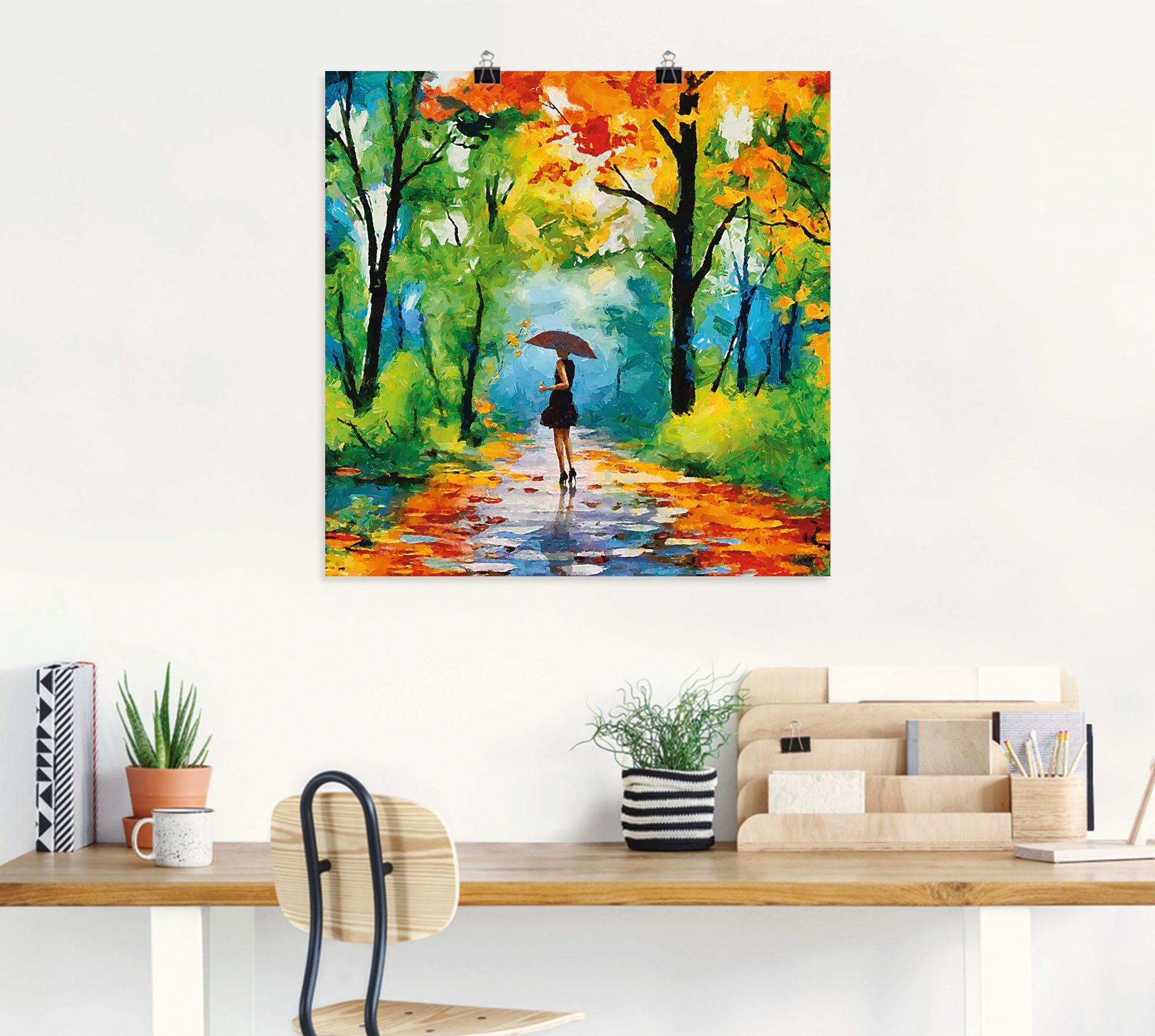 oder Vier (1 als St), Größen Bilder Spaziergang Wandbild Alubild, versch. Herbstlicher im Poster in Jahreszeiten Artland Park, Leinwandbild, Wandaufkleber