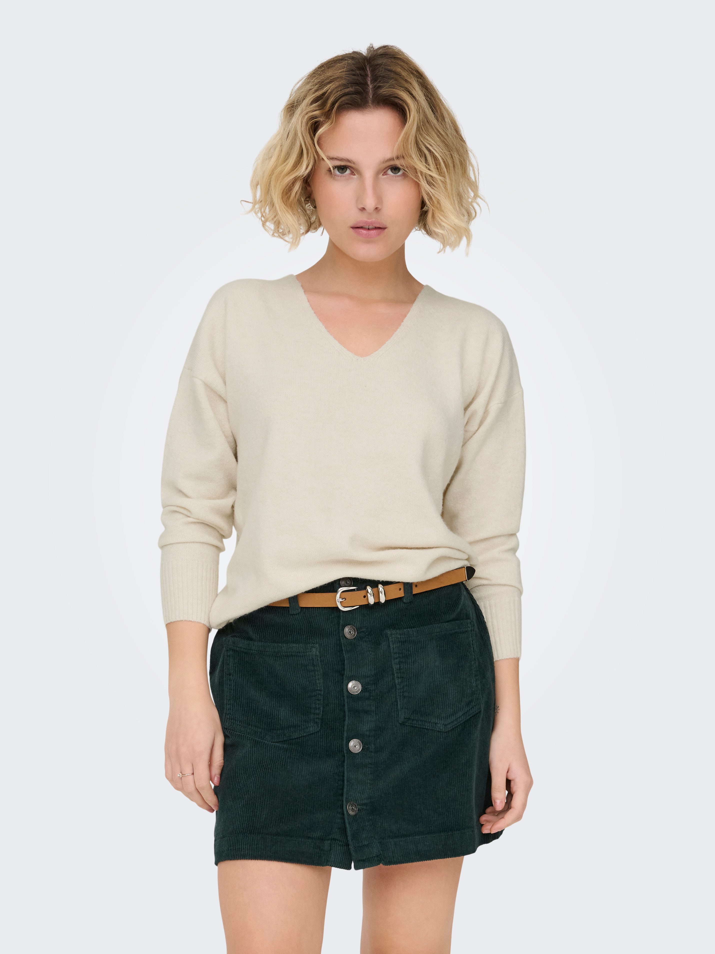 ONLY V-Ausschnitt-Pullover ONLRICA LIFE L/S V-NECK PULLO KNT NOOS Materialmix, regular fit