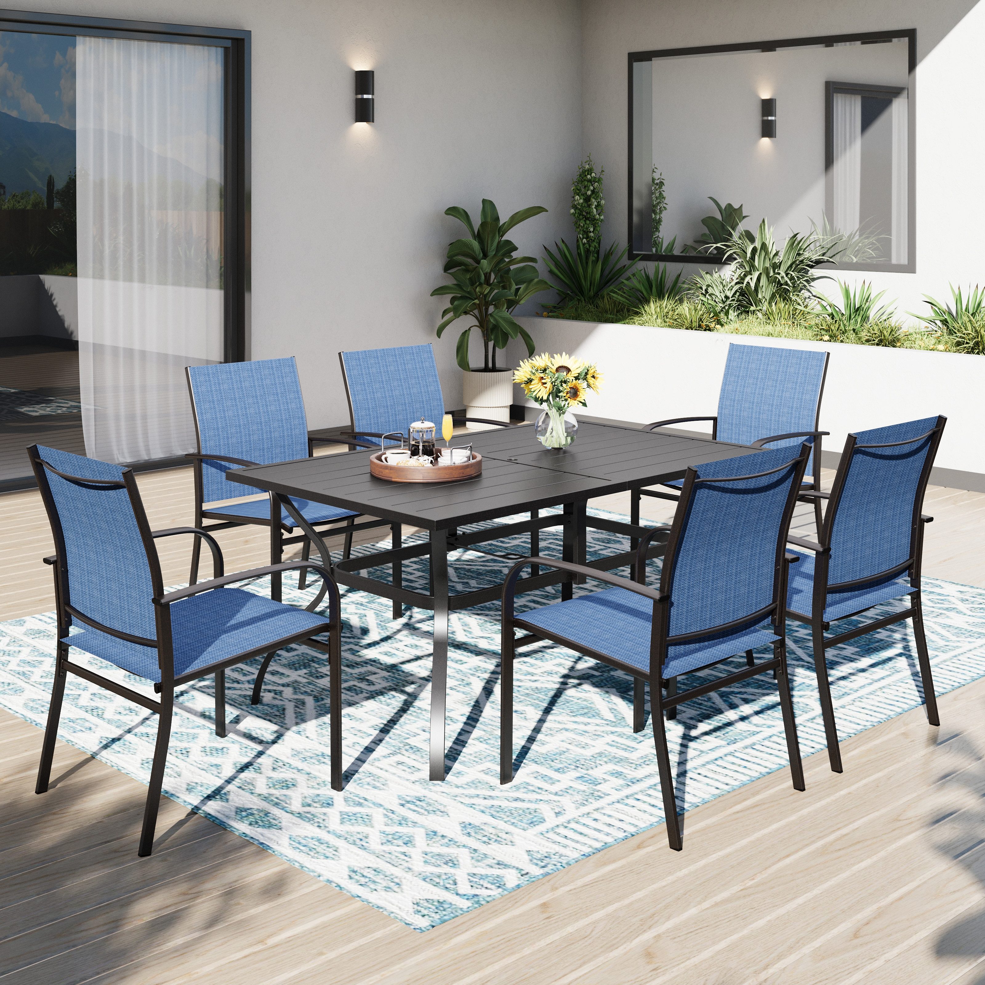 PHI VILLA Gartenstuhl (Gartensessel Outdoor aus Textilene-Gewebe für Garten, Hinterhof, Terrasse, 6 St), Gartenstühle mit E-beschichtetem Metallgestell, Belastbarkeit 150 kg