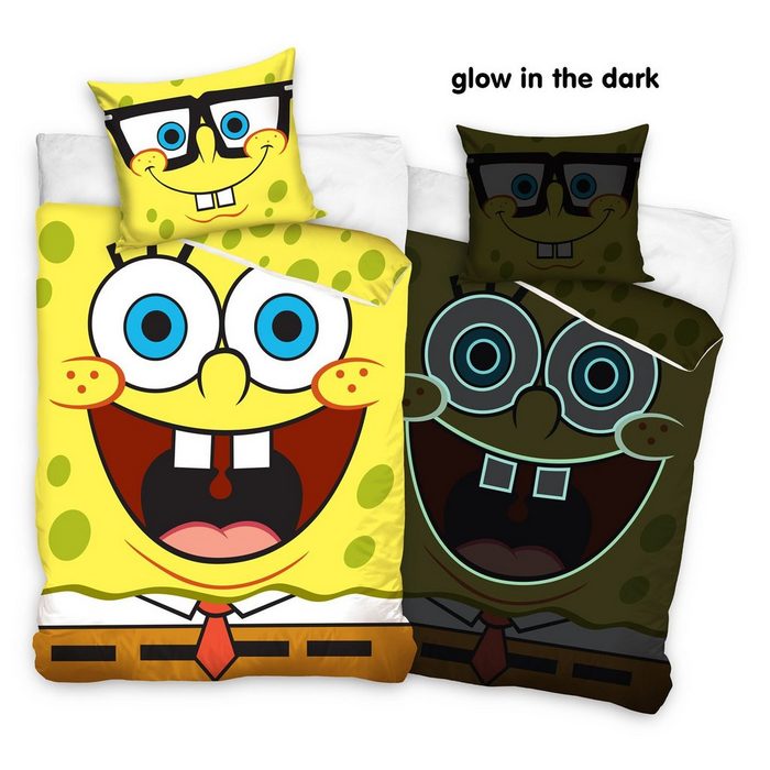 Bettwäsche Sponge Bob Kinderbettwäsche Glow in The Dark - Leuchteffekt 135 x 200 cm Sponge Bob
