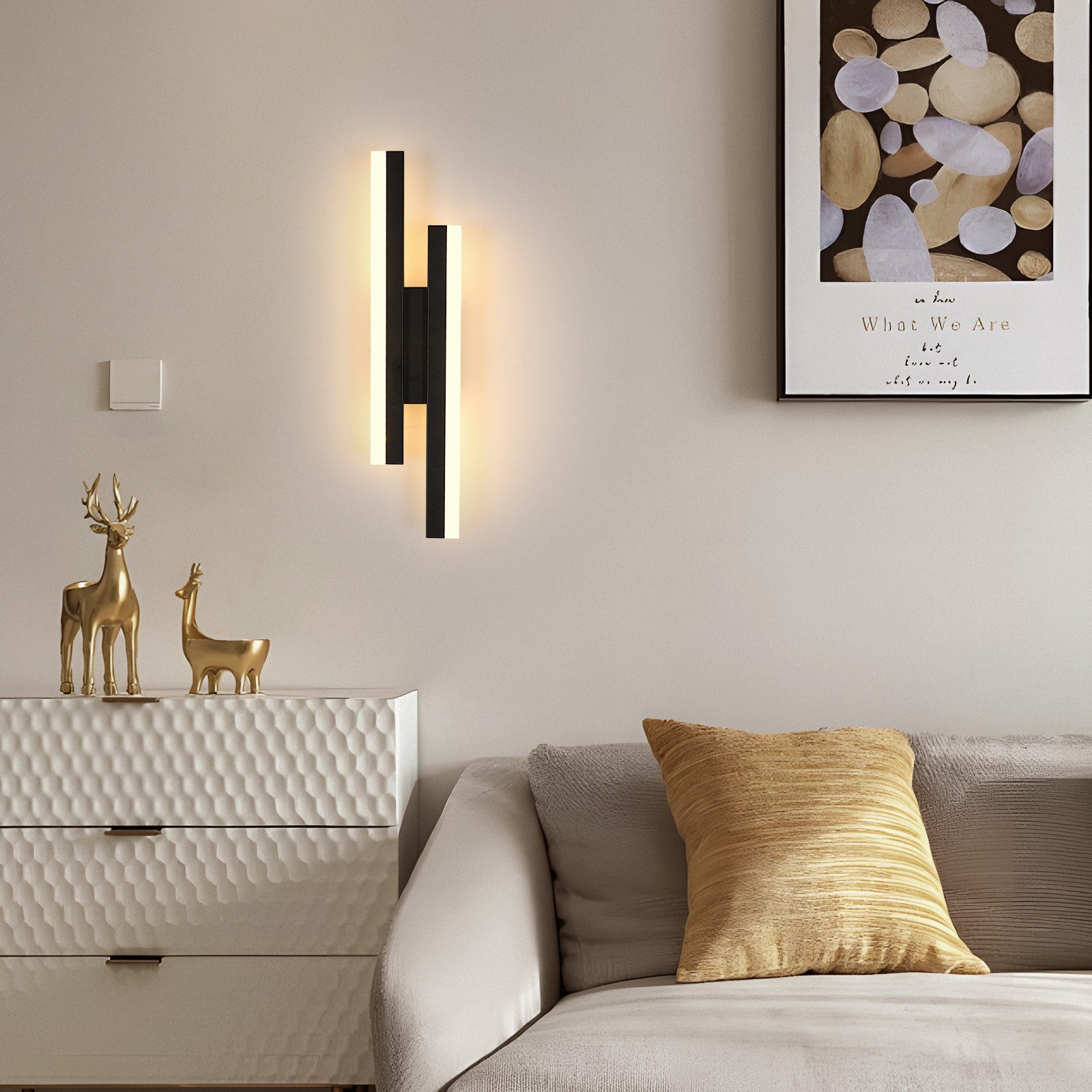 Riserva LED Wandleuchte LED Wandleuchte Innen Modern 16W, 6500K Kaltweiß, Schwarz, 40cm, LED wechselbar, Tageslichtweiß, Wandlampe Linear Lange für Schlafzimmer – Bild 4 von 5