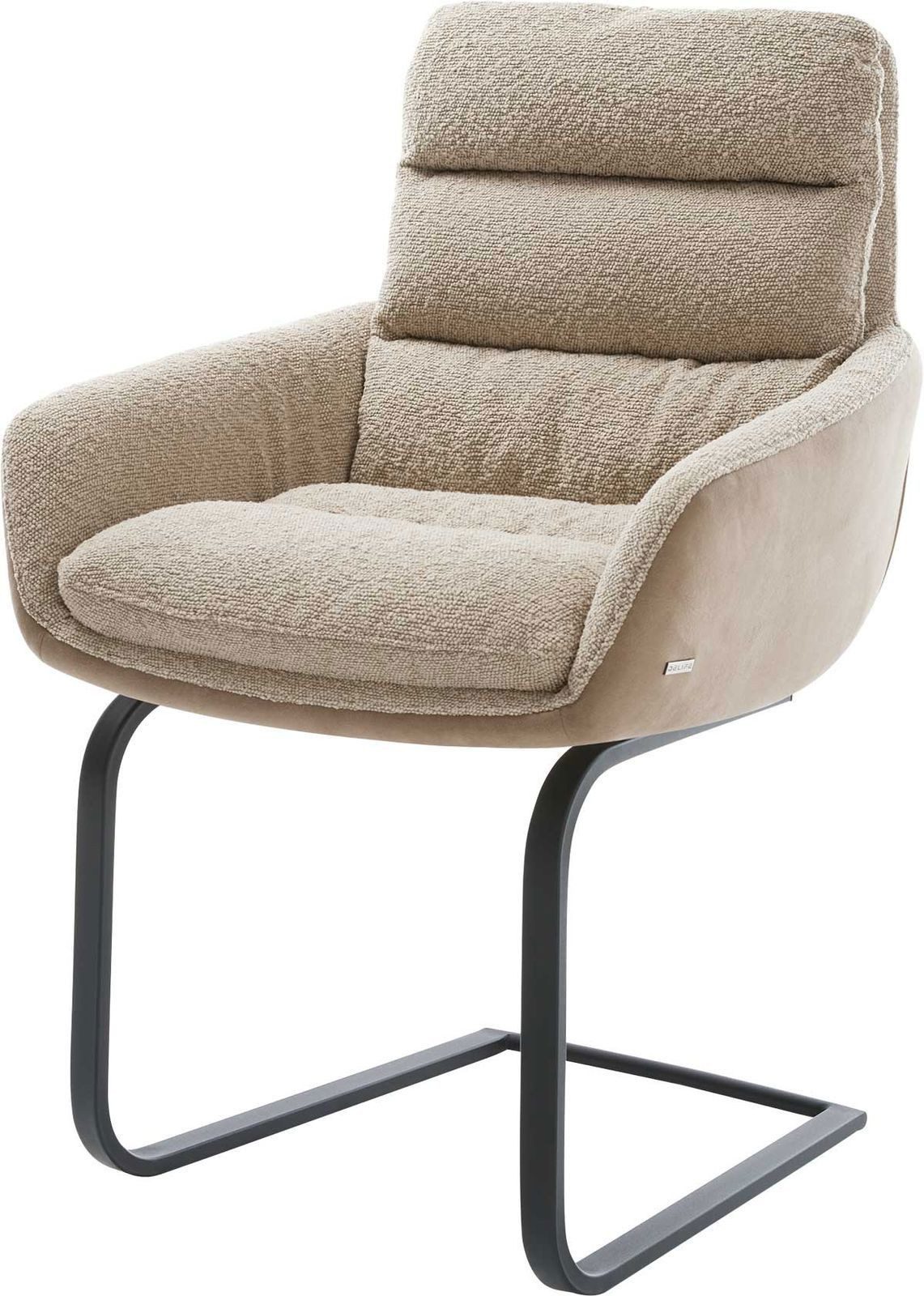 DELIFE Polsterstuhl Abelia-Flex, mit Armlehnen Freischwinger flach Schwarz Materialmix Schlamm