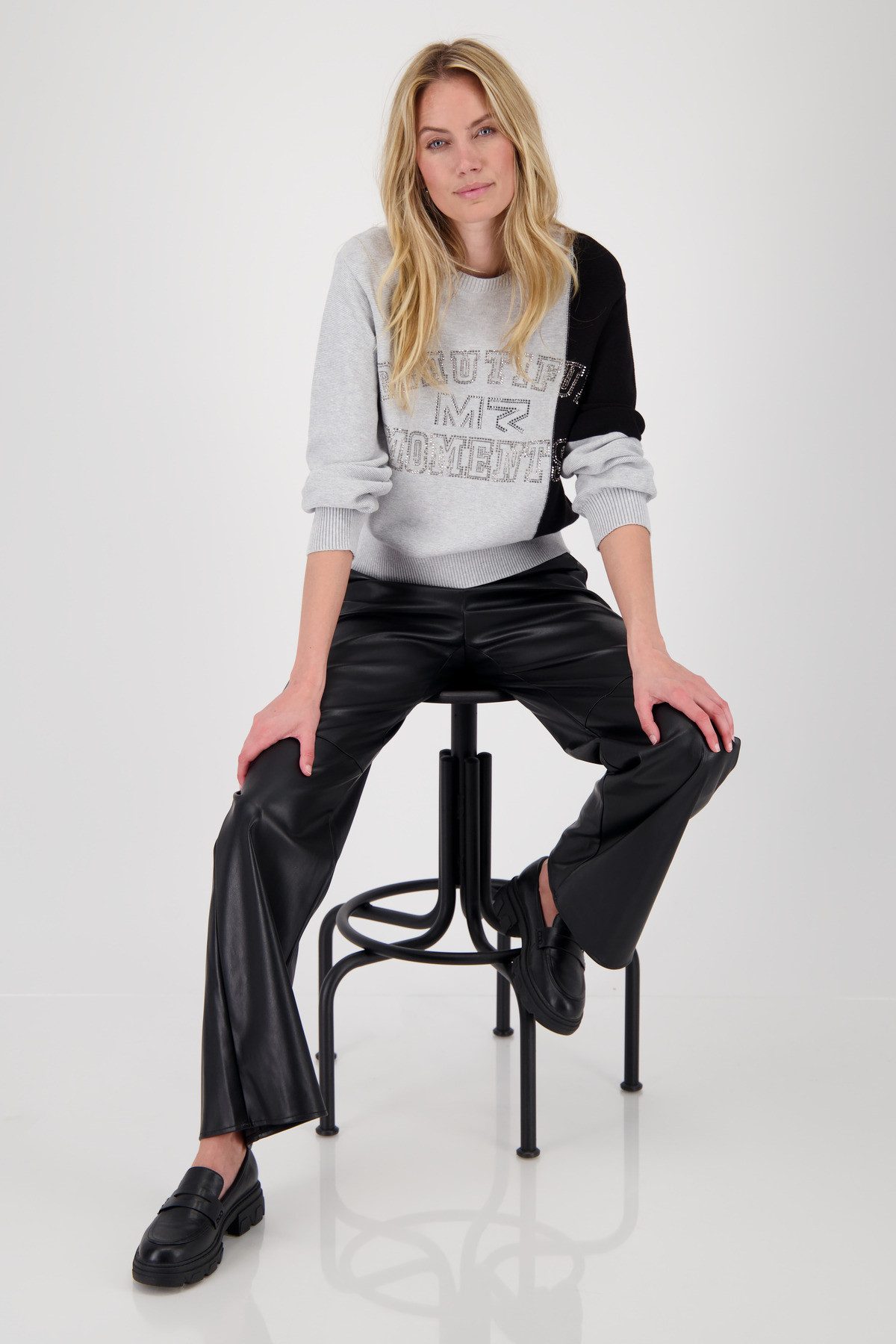 Monari Strickpullover Pullover Colorblock + Schmuck Mit Rundhalsausschnitt