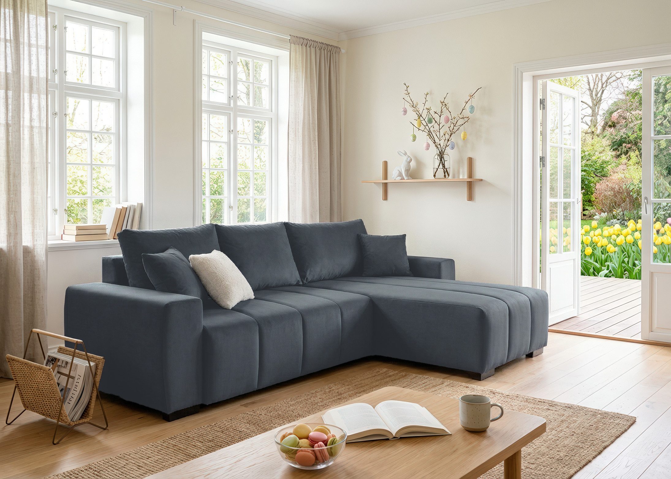 Home affaire Ecksofa Bello L-Form, B: 256 cm, Bettfunktion, Bettkasten & 2 Zierkissen, Federkern