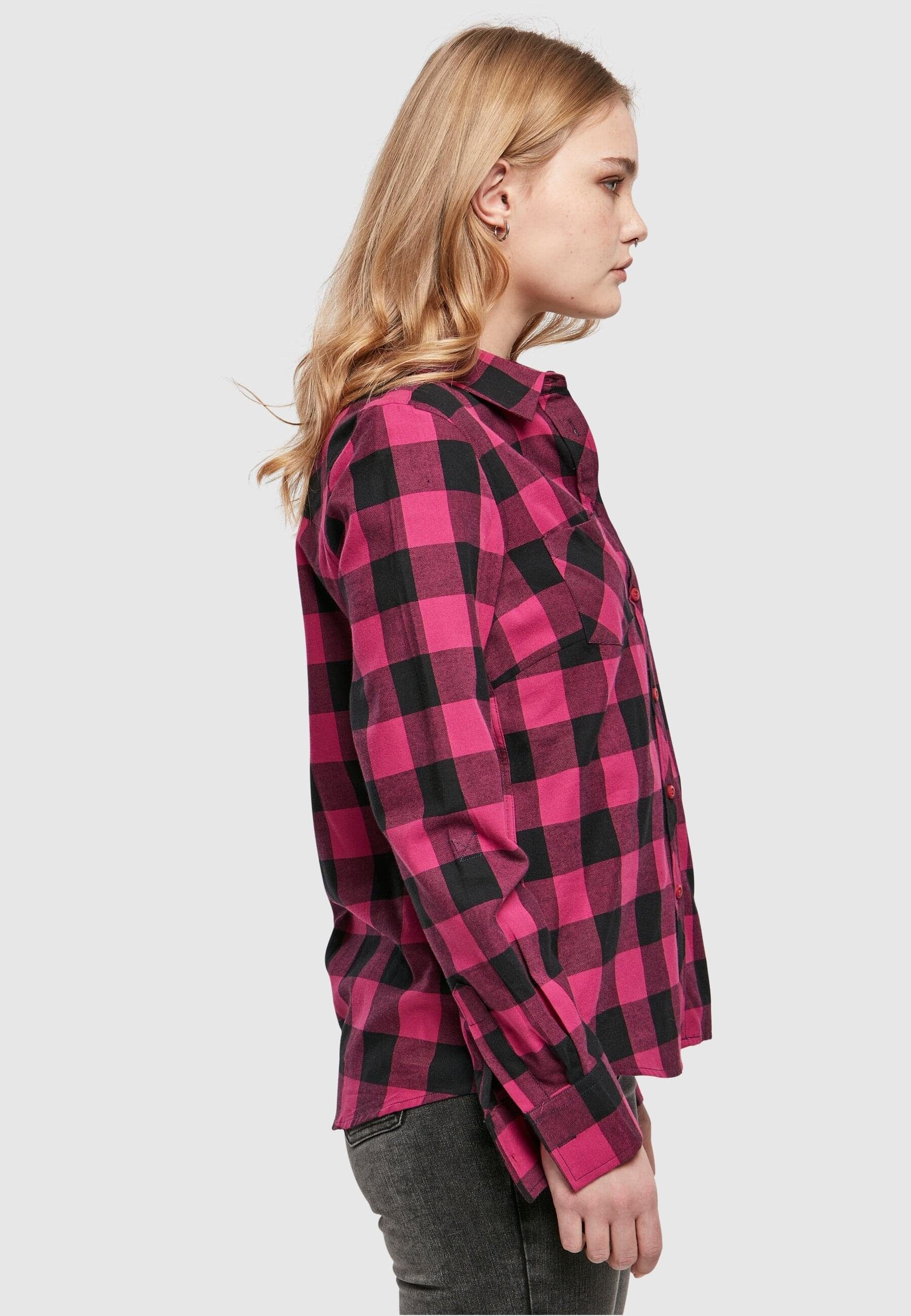 URBAN Checked wildviolet-black Langarmhemd Damen Turnup Shirt Flanell Ladies (1-tlg) CLASSICS