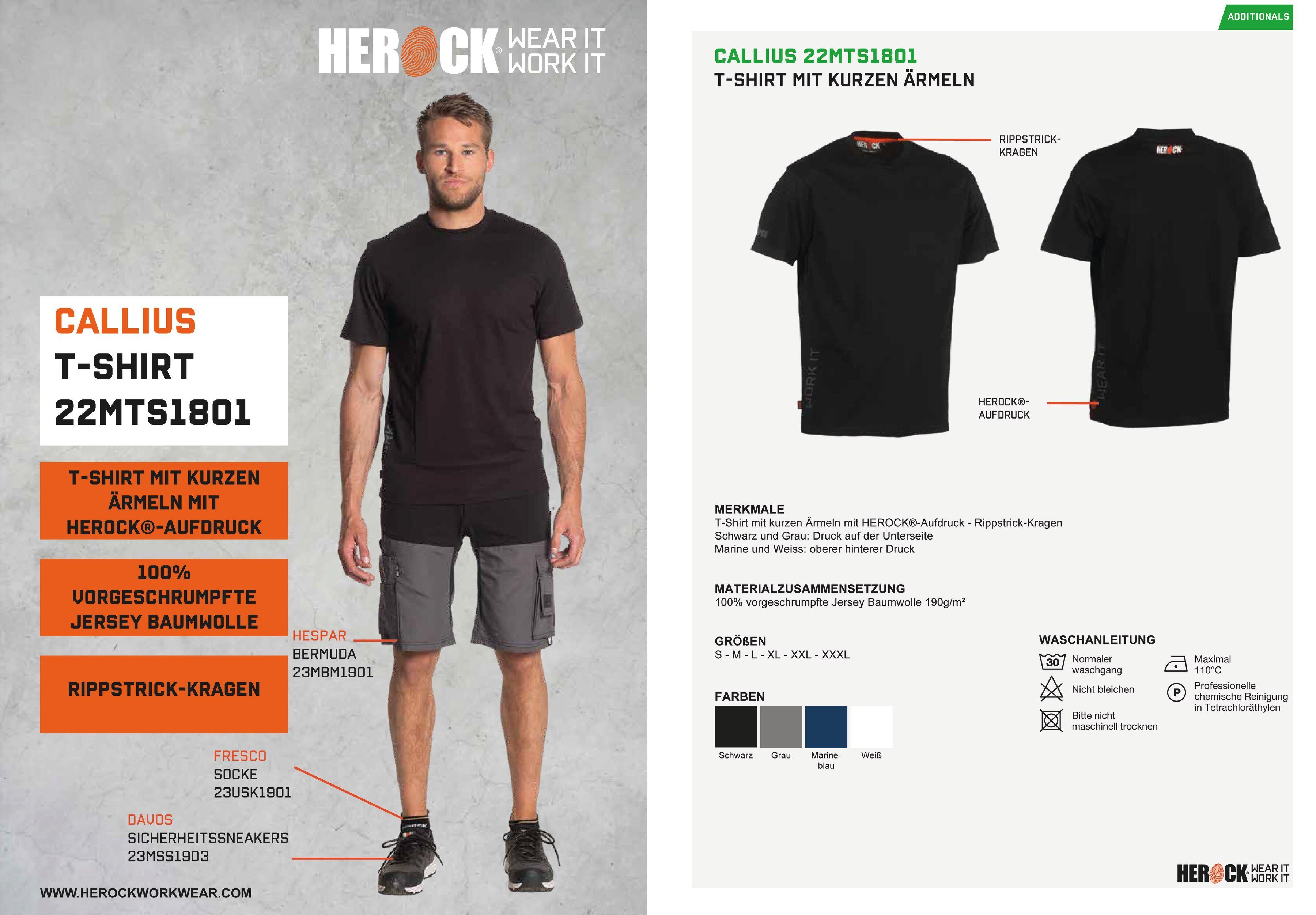 Herock T-Shirt Callius T-Shirt kurze kurze Ärmel Rundhalsausschnitt, Ärmel, schwarz Rippstrickkragen Herock®-Aufdruck