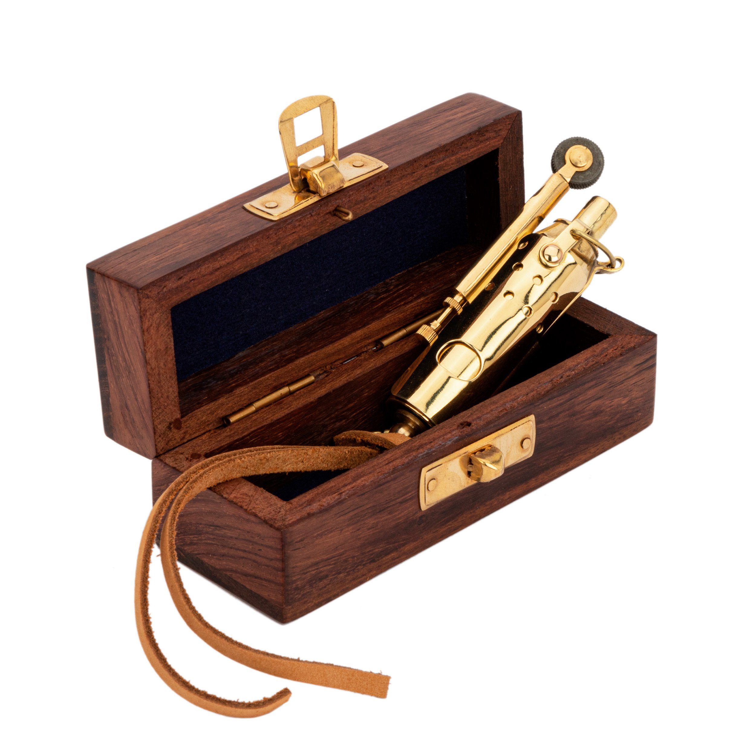NKlaus Feuerzeug Elegantes Sturm-Feuerzeug Messing 8x2cm mit Holzbox Retro Reisefeuerze