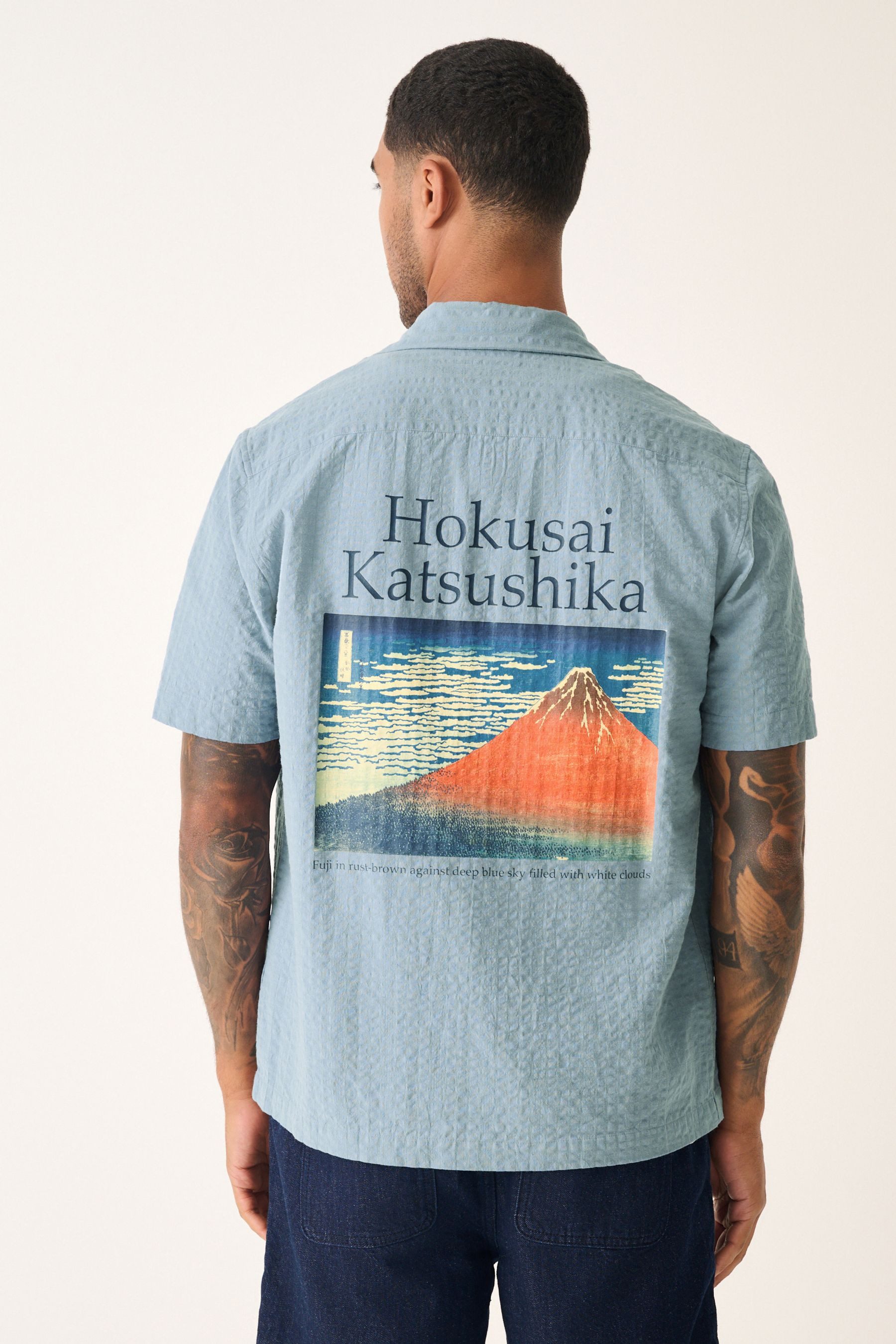 Next Kurzarmhemd Kurzarmhemd aus 100 % Baumwolle, Hokusai-Print (1-tlg)