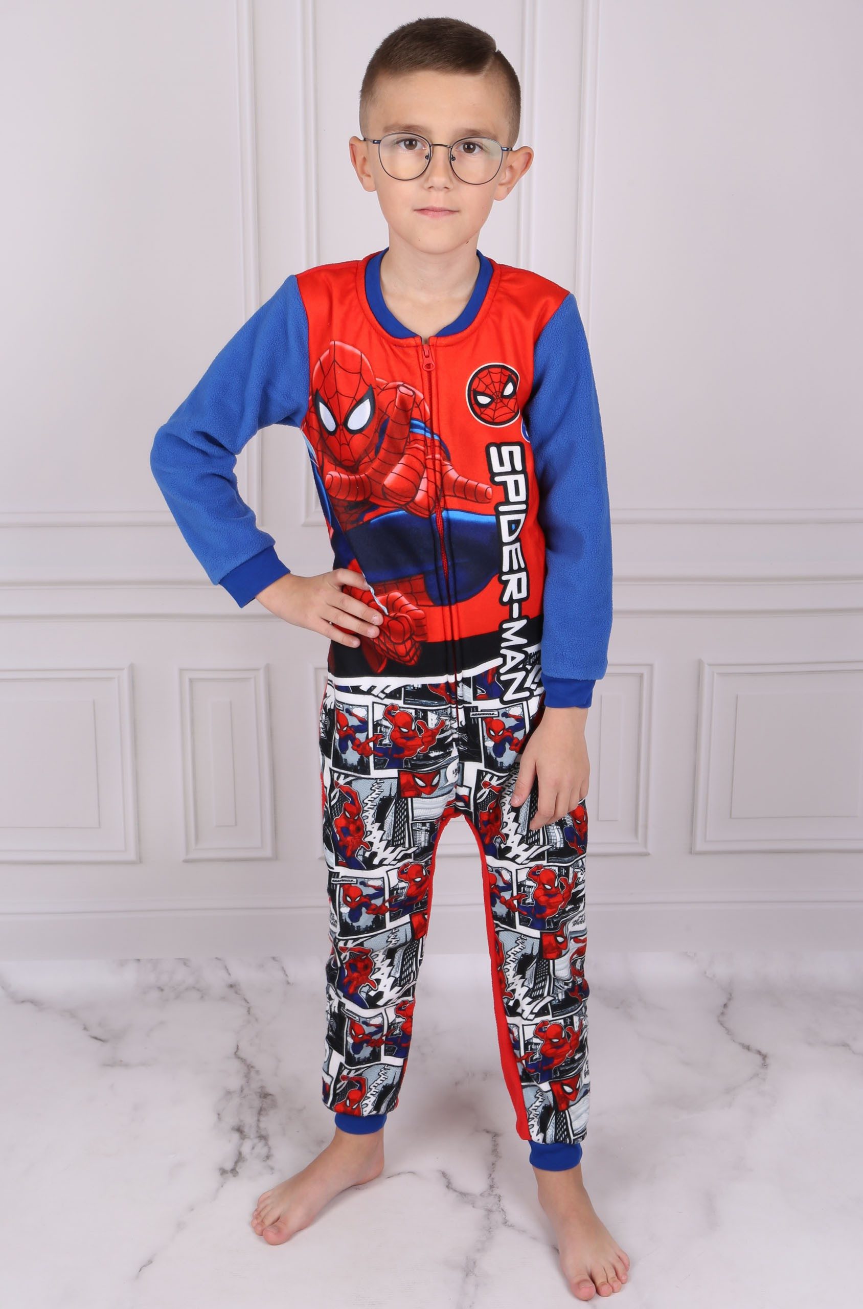 MARVEL Pyjama Spiderman Einteiler Schlafanzug, Fleece, blau-rot 2-3 Jahre