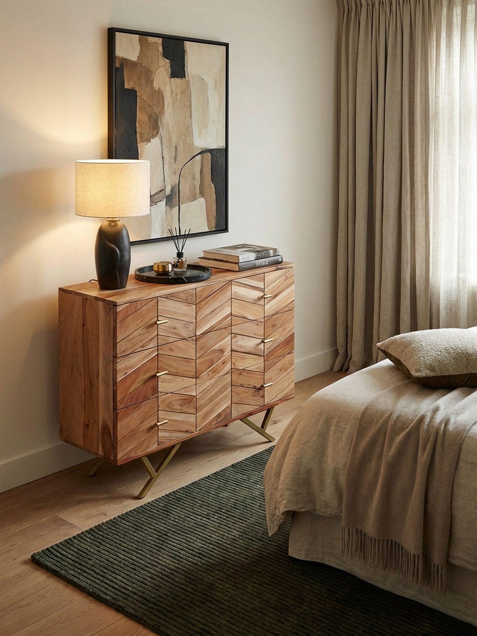 KADIMA DESIGN Kommode Sideboard 90x86,5x40 cm Akazie Massivholz / Metall Anrichte, Kommode (Wohnzimmer), 3 Schubladen, Hoher Kommodenschrank Holz Massiv, Standschrank