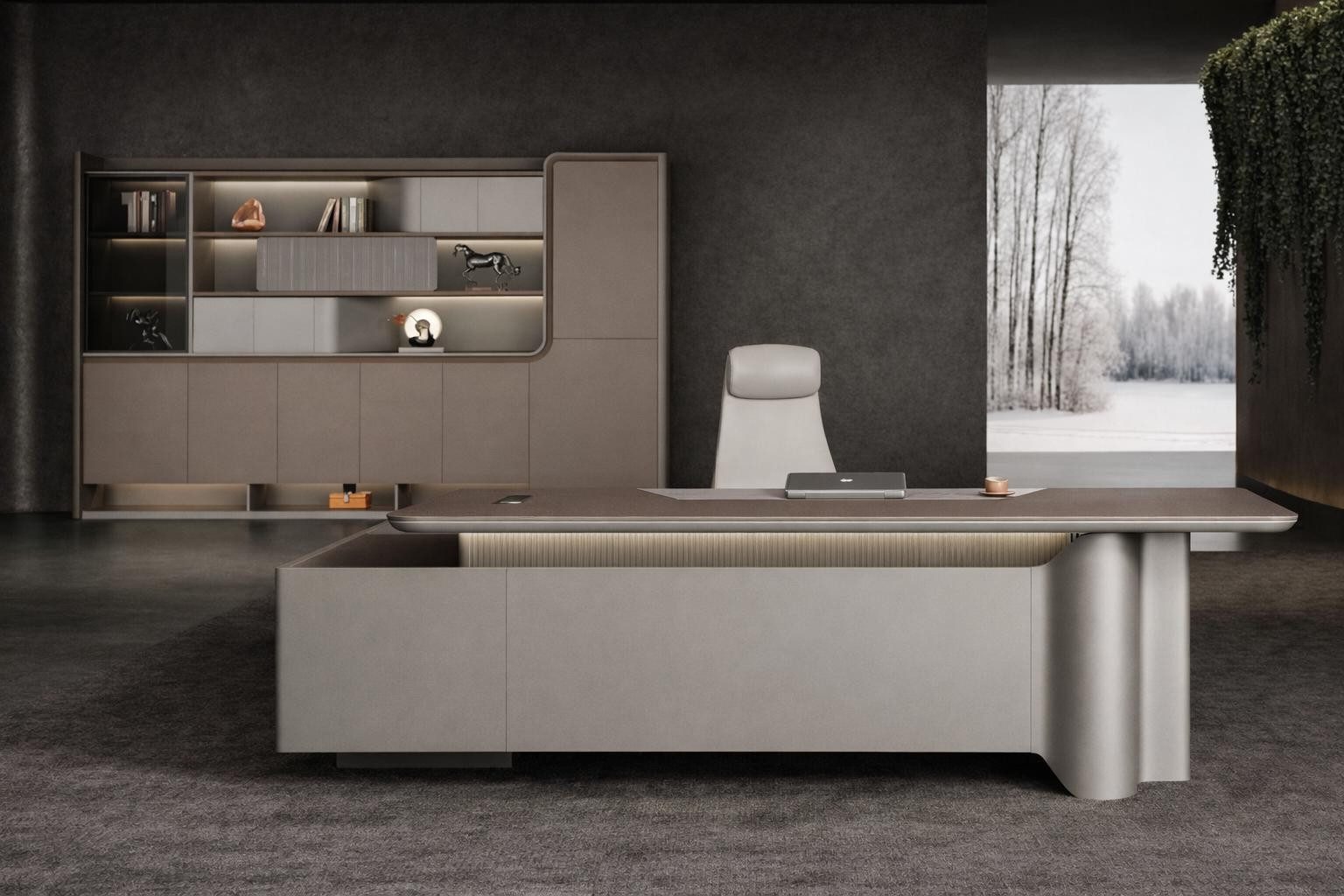Xlmoebel Eckschreibtisch Beige Büroensemble mit Schreibtisch, Schrank und Sessel (Büroensemble, Schreibtisch, Schrank und Sessel), Made in Europa