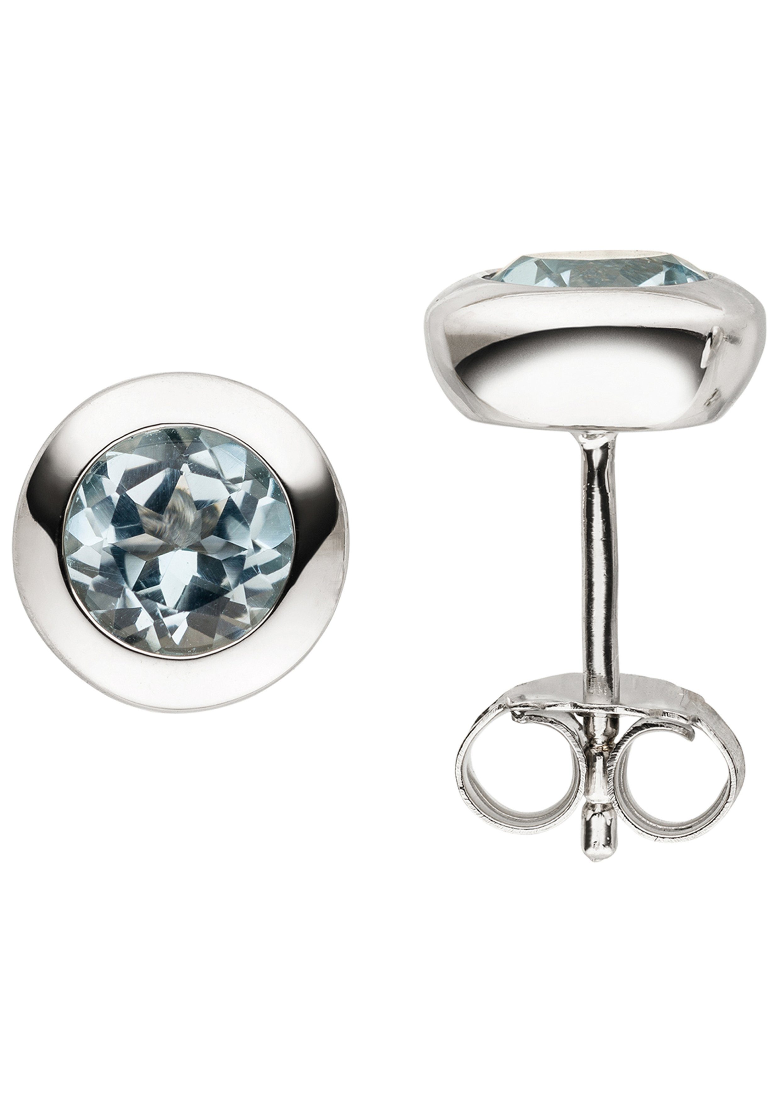 Marke der Silber Ohrstecker Juwelierqualität Paar mit JOBO 925 rund, Blautopas, JOBO