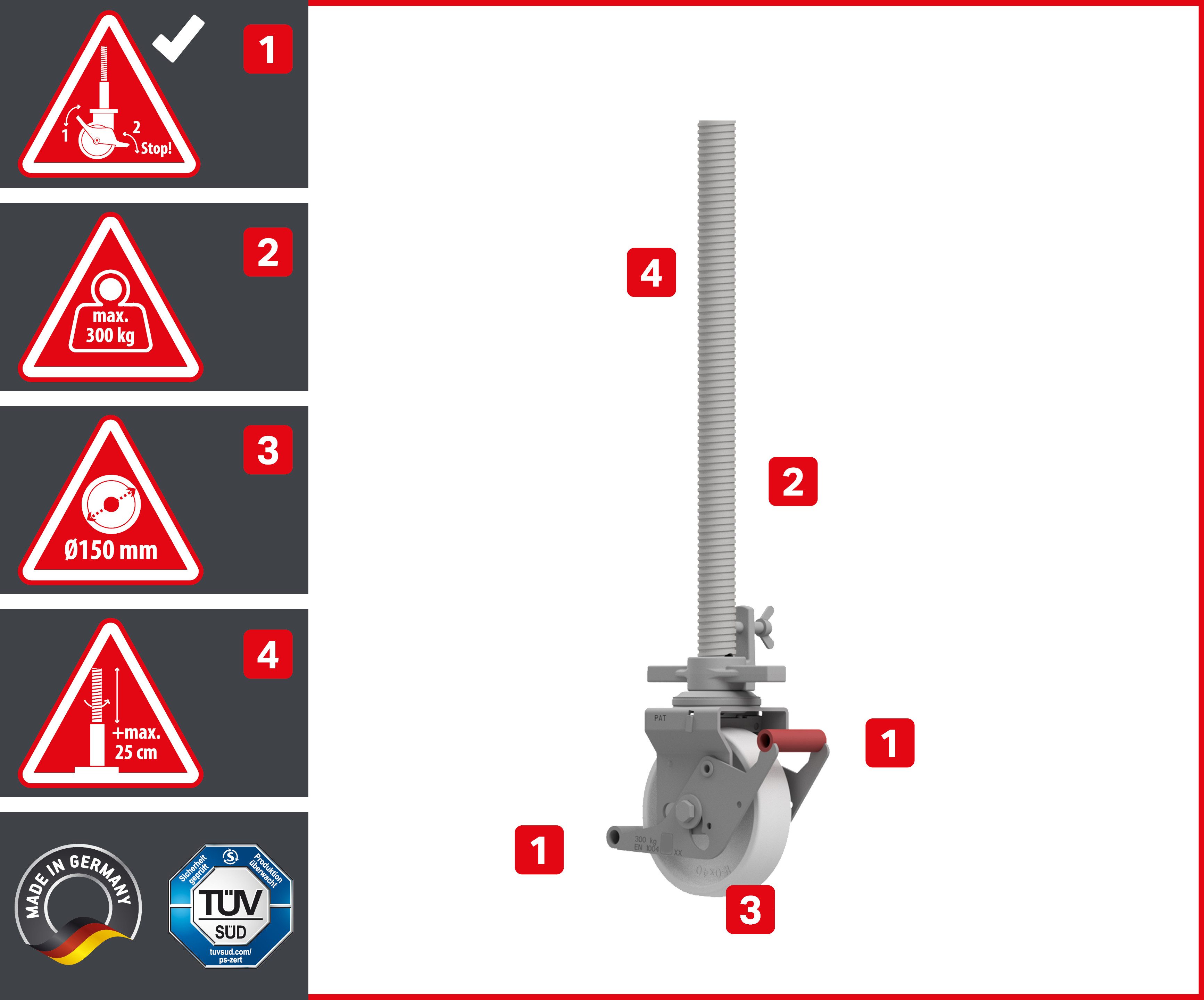 ALTEC Aluminium Fahrgerüst Rollfix 2.0 mit Ø150mm Rollen & Dreieckausleger, Made in Germany, maximale Arbeitshöhe 10 Meter