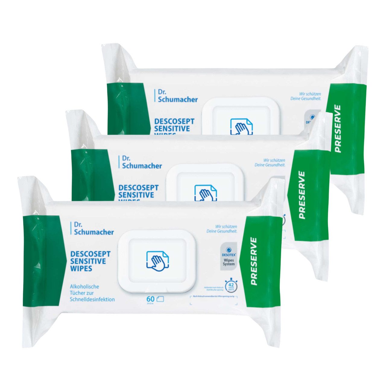 Dr. Schumacher Descosept Sensitive Wipes 6 x 60 Desinfektionstücher Hand-Desinfektionsmittel