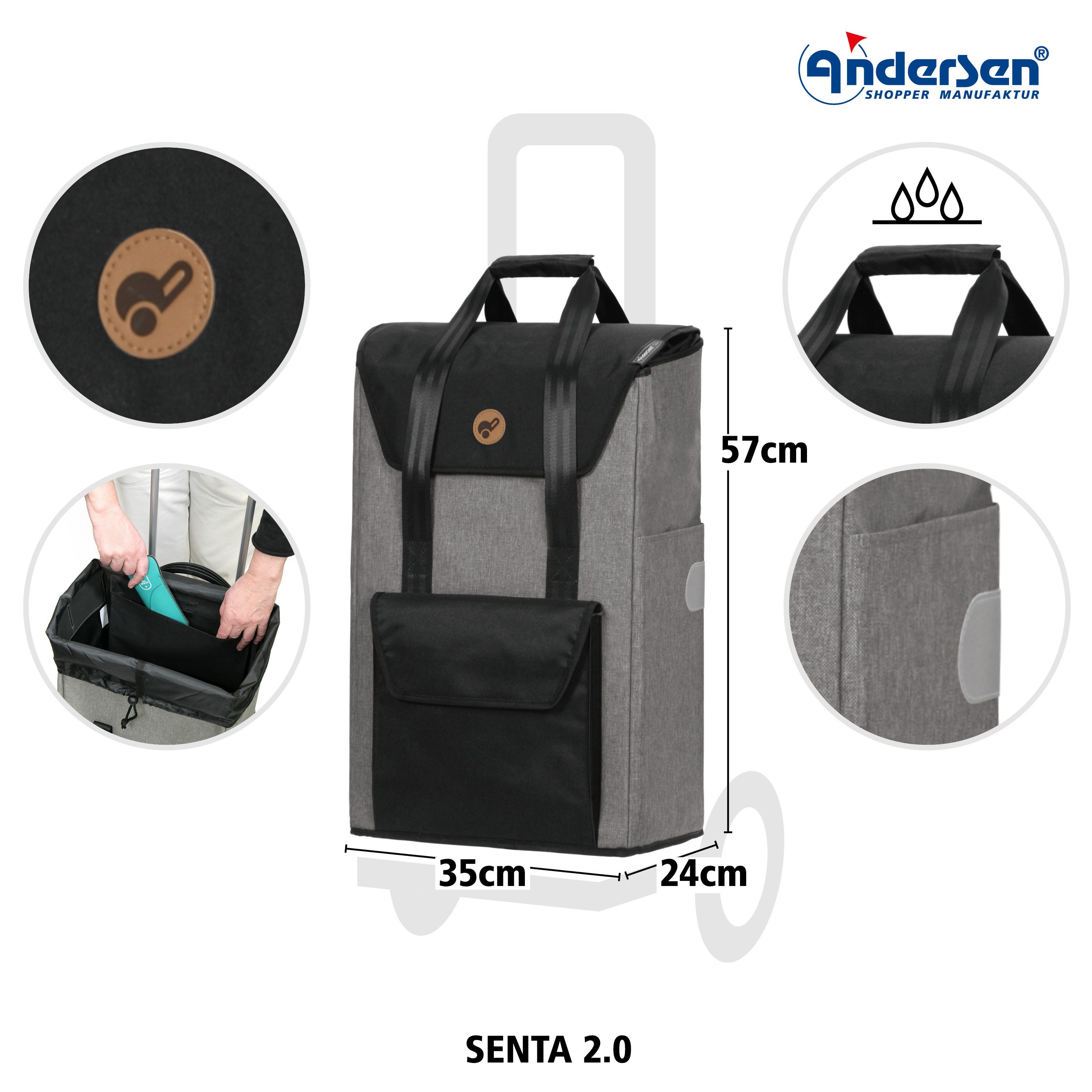 Andersen Einkaufstrolley Tasche Senta 2.0 grau, wasserabweisend