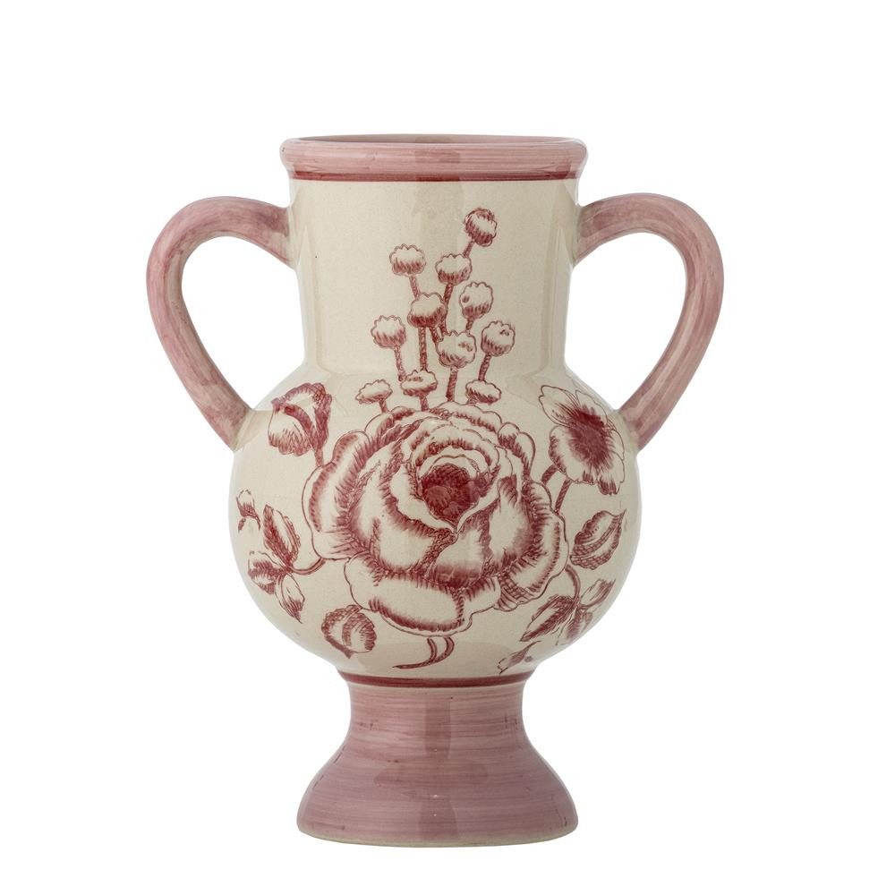 Bloomingville Dekovase Alea, handbemalt, Steingut, Blumenmotiv, Seitengriffe, Unikat