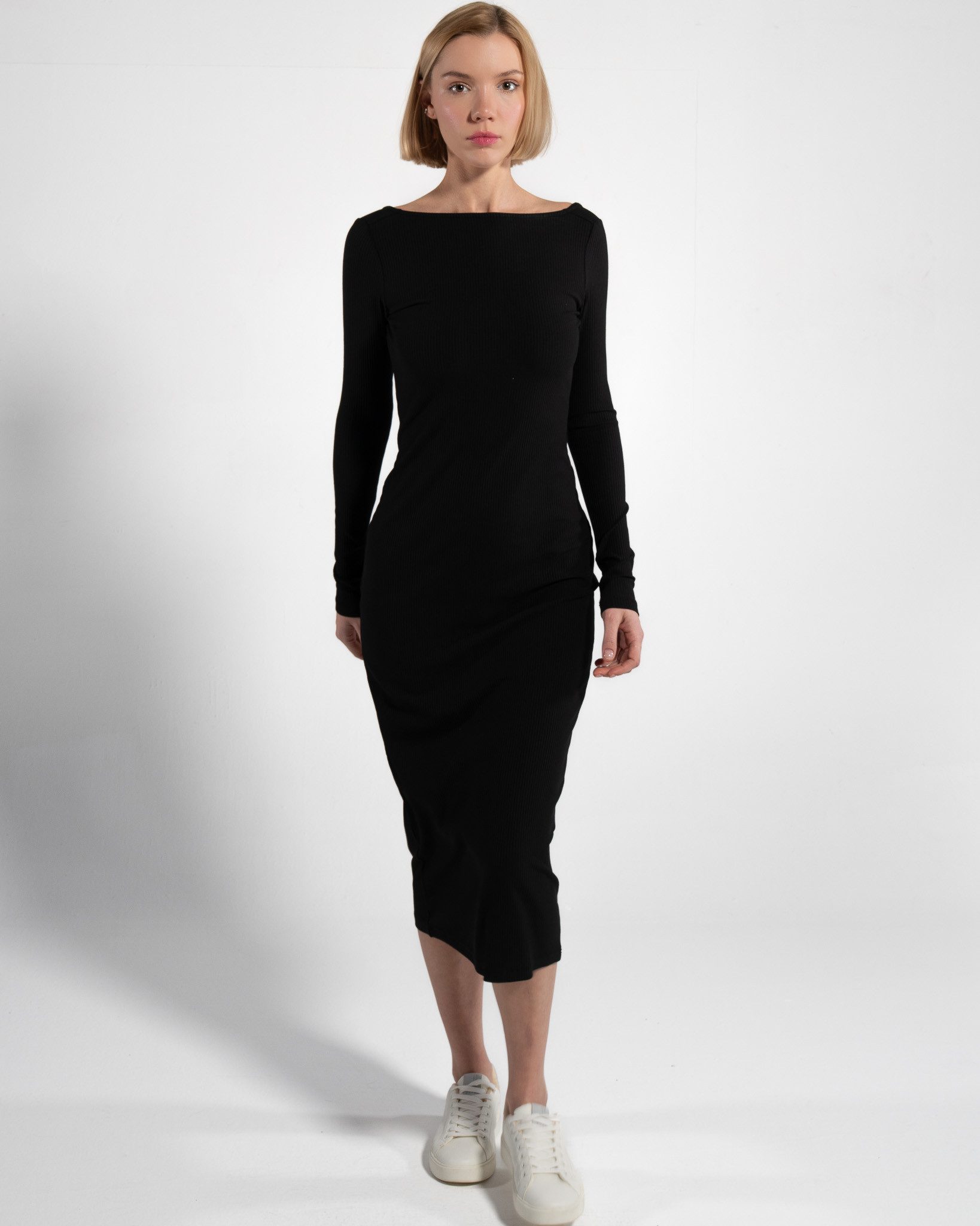 GORG Midikleid Geripptes Langarm-Midikleid aus Bio-Baumwolle & TENCEL™ Modal