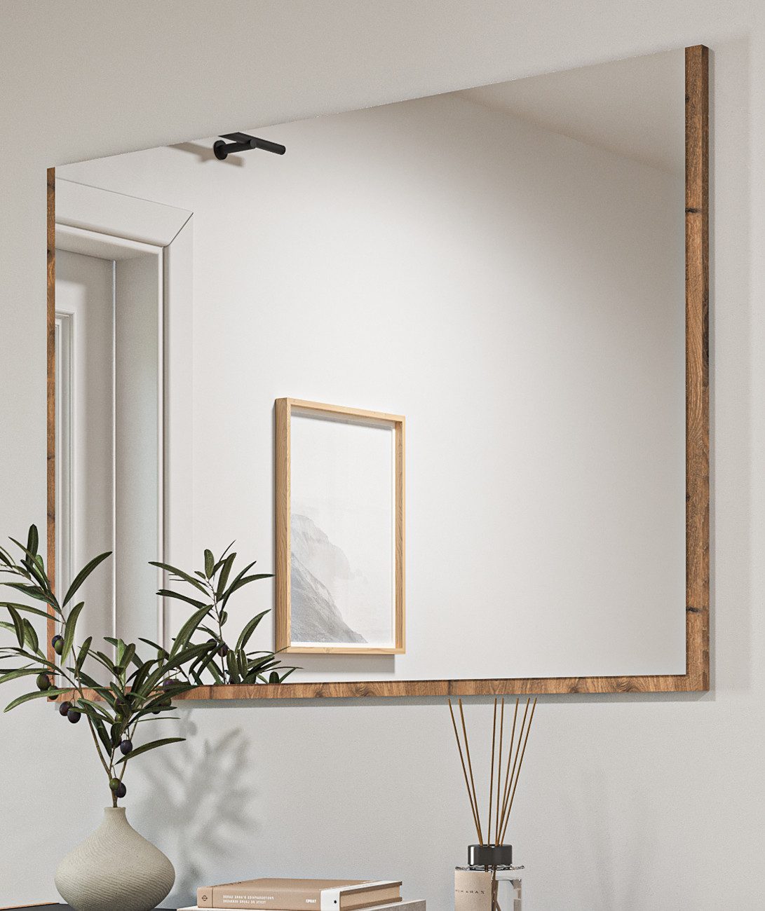 Inn.Furn Garderobenspiegel Salud (Wandspiegel mit Eiche Dekor, 95 x 70 cm), mit großer Spiegelfläche